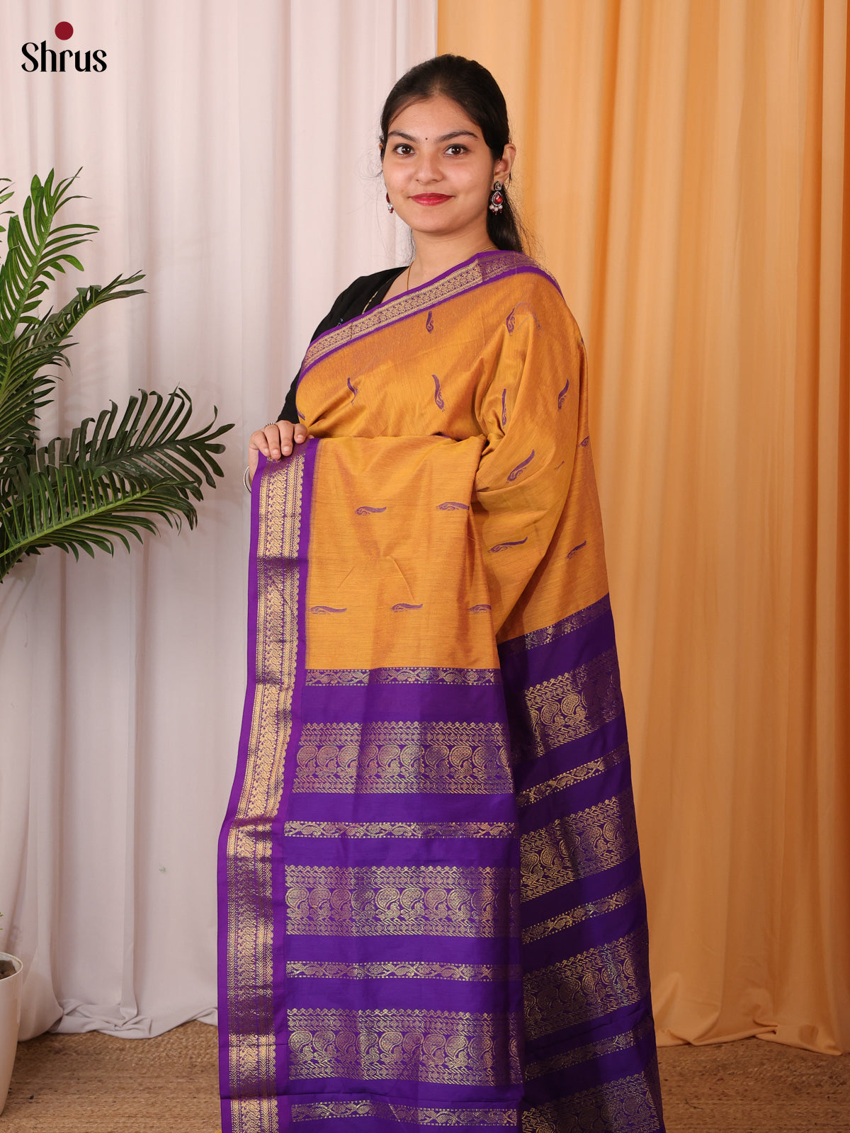 Orange & Violet - Kalyani Cotton Saree - Shop on Shrus.com