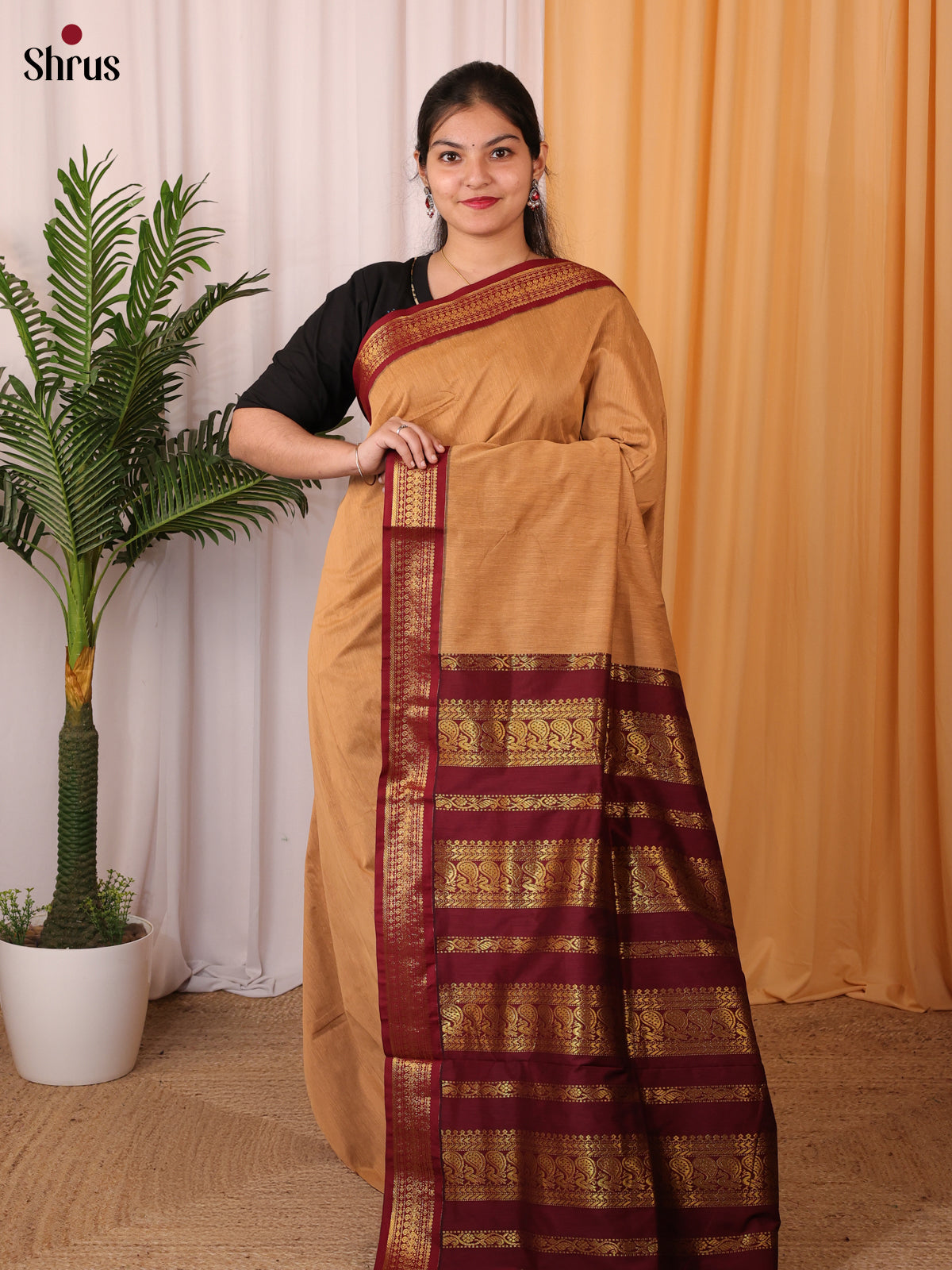 Biscuit & Brown - Kalyani Cotton Saree - Shop on Shrus.com