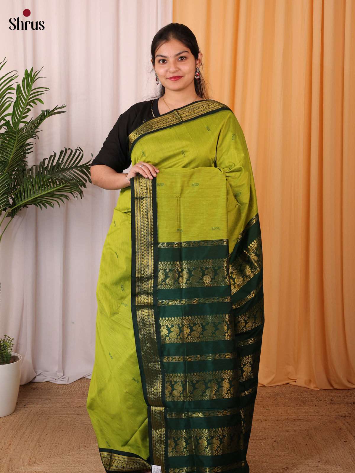 Parrot Green & Green - Kalyani Cotton Saree - Shop on Shrus.com