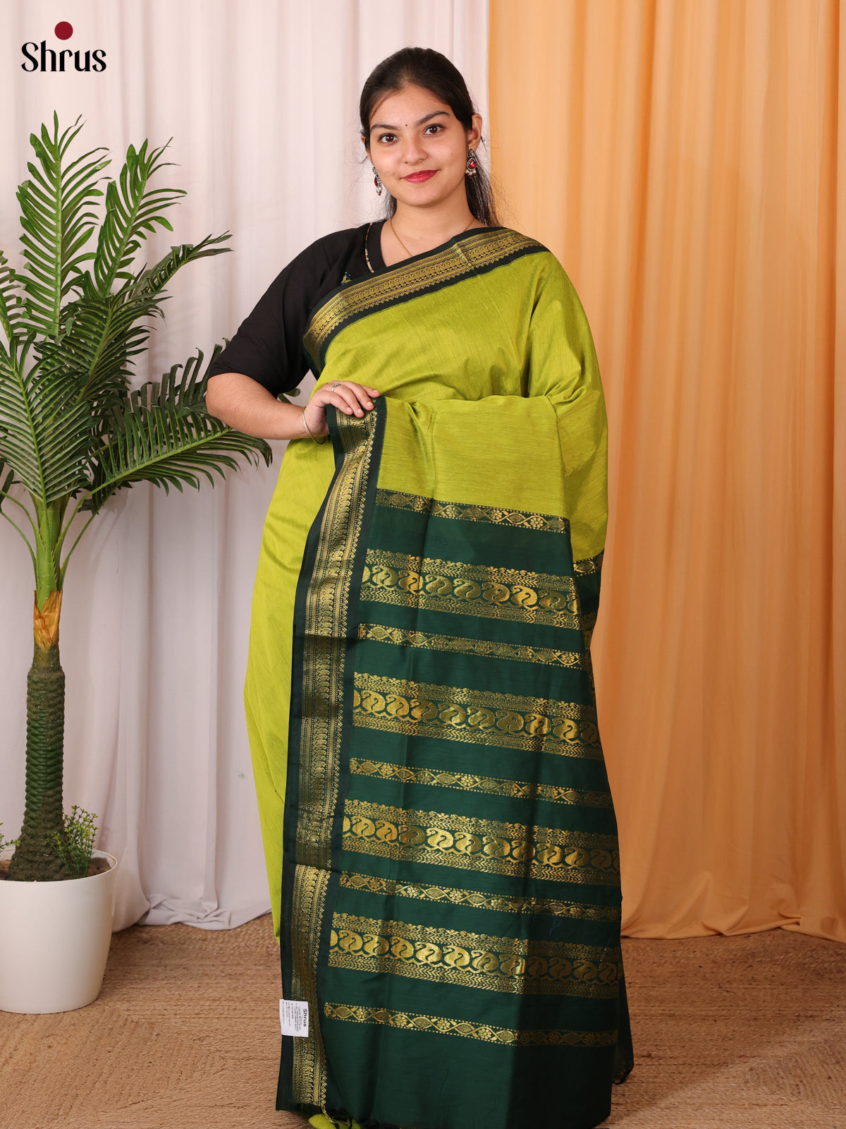 Parrot Green & Green - Kalyani Cotton Saree - Shop on Shrus.com