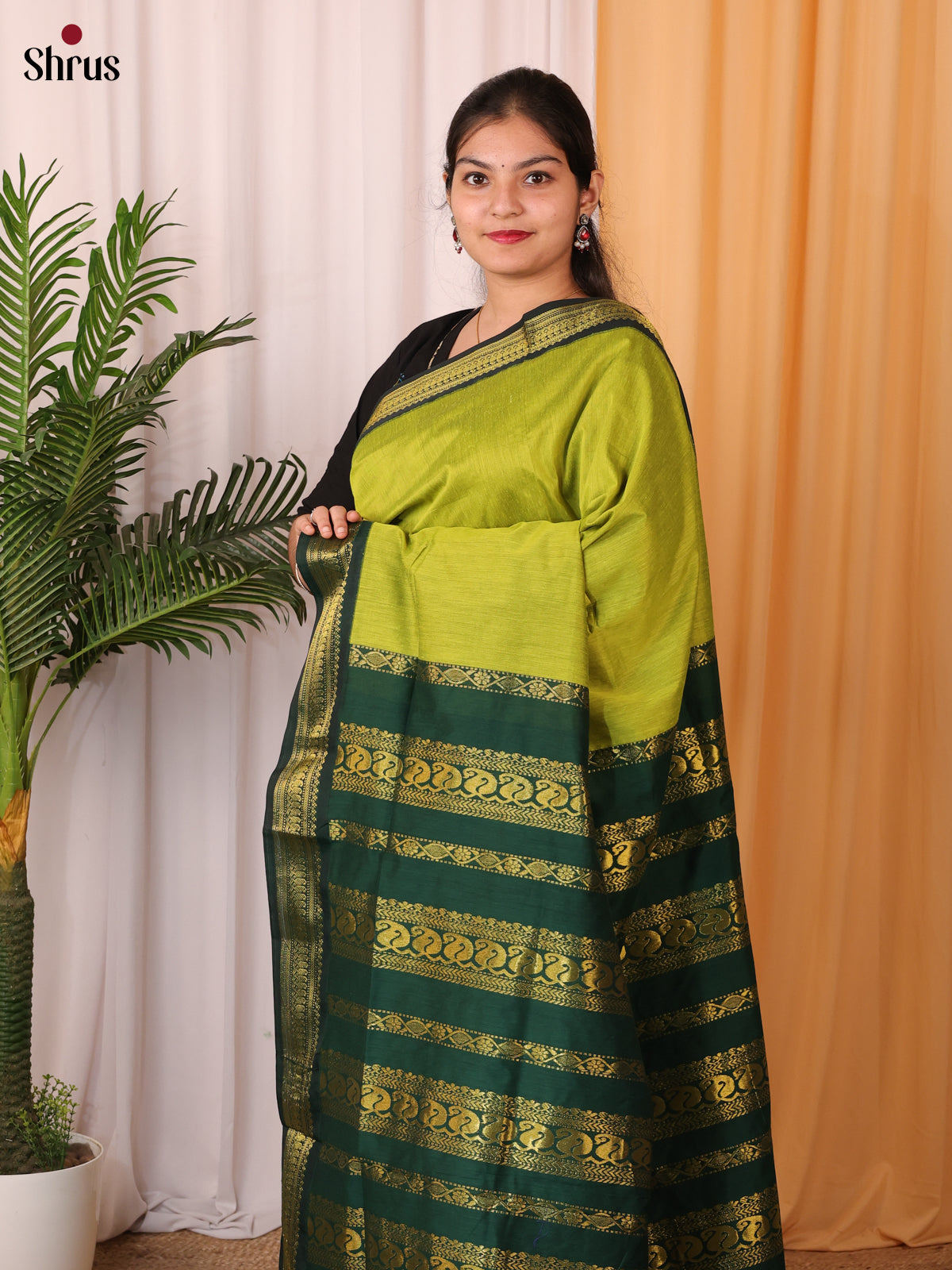 Parrot Green & Green - Kalyani Cotton Saree - Shop on Shrus.com