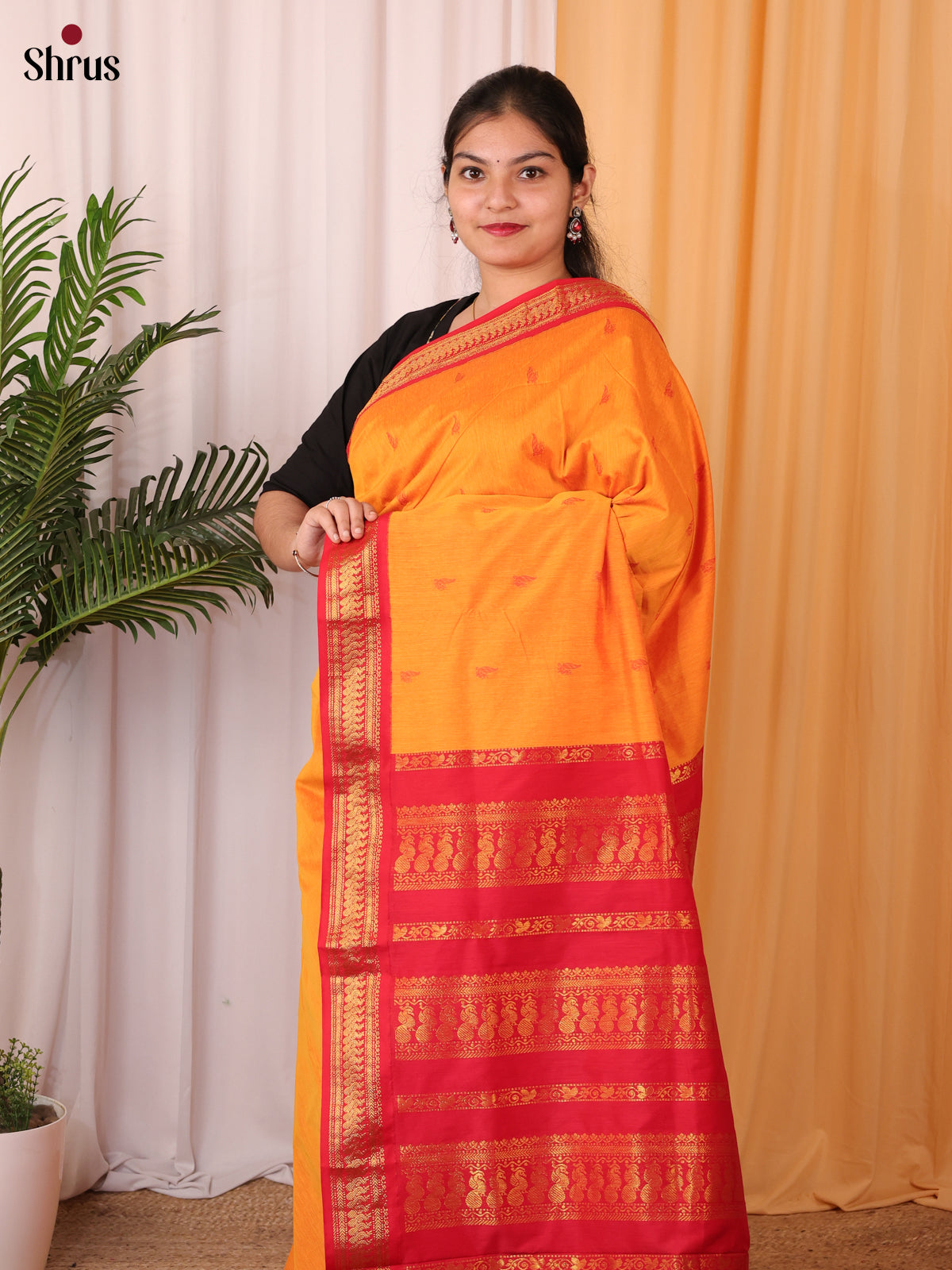 Orange & Red - Kalyani Cotton Saree - Shop on Shrus.com