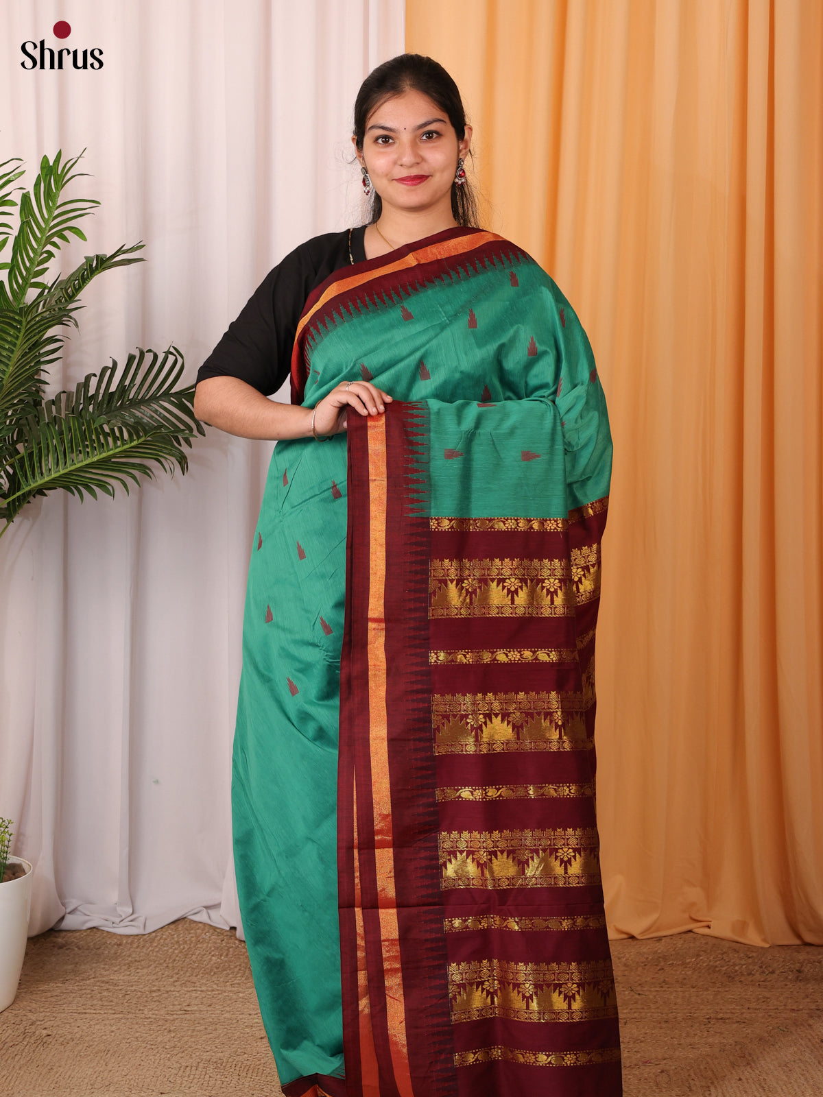 Green & Maroon - Kalyani Cotton Saree - Shop on Shrus.com