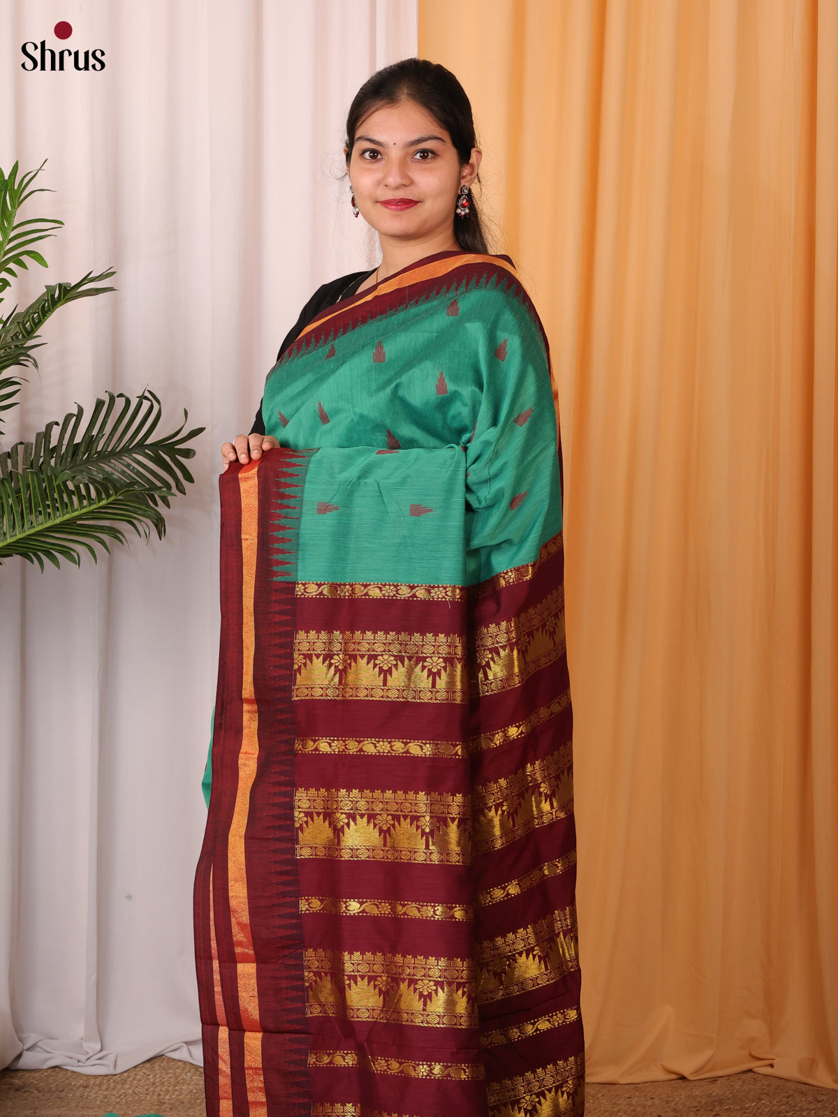 Green & Maroon - Kalyani Cotton Saree - Shop on Shrus.com