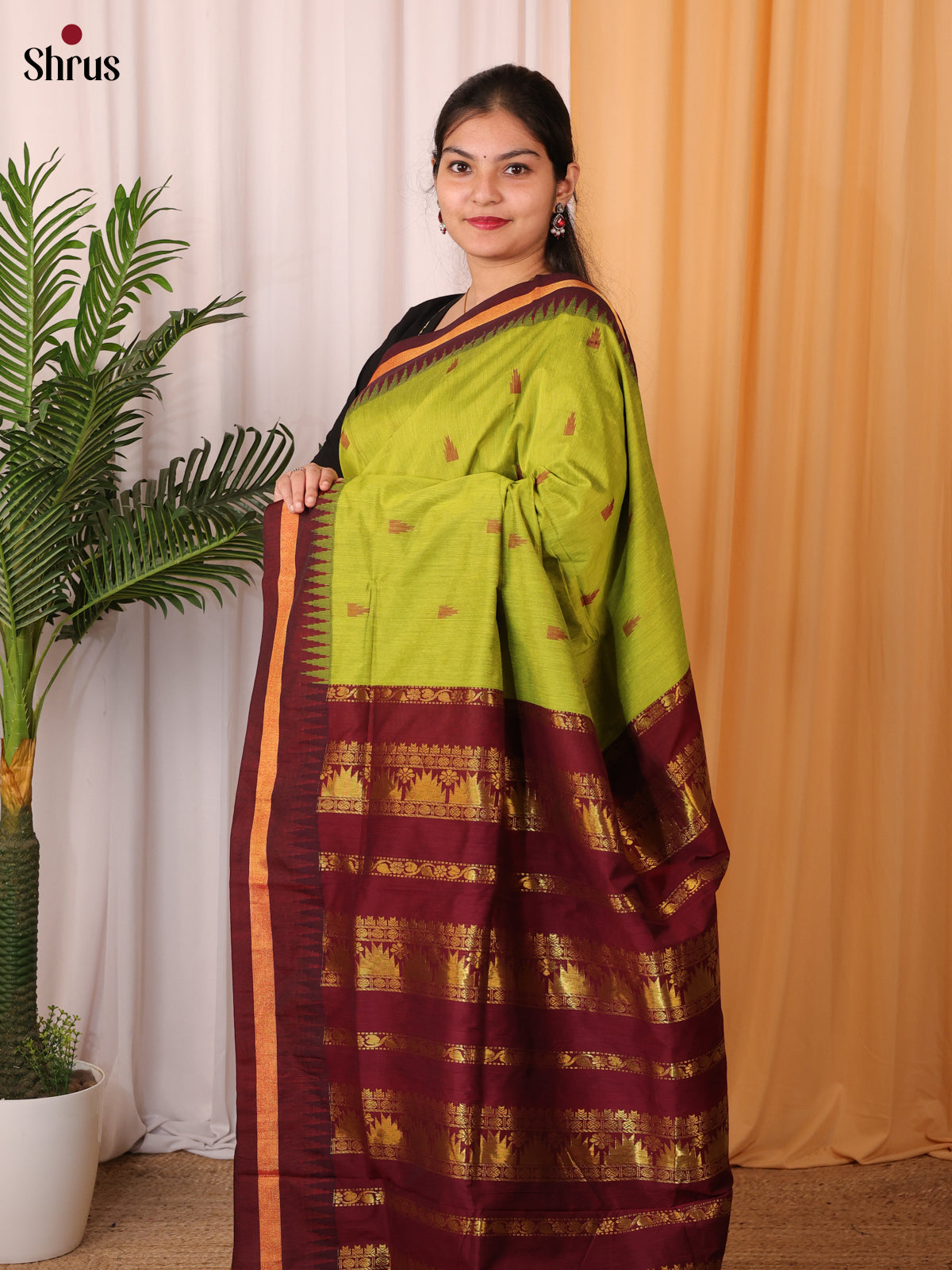 Green & Maroon - Kalyani Cotton Saree - Shop on Shrus.com