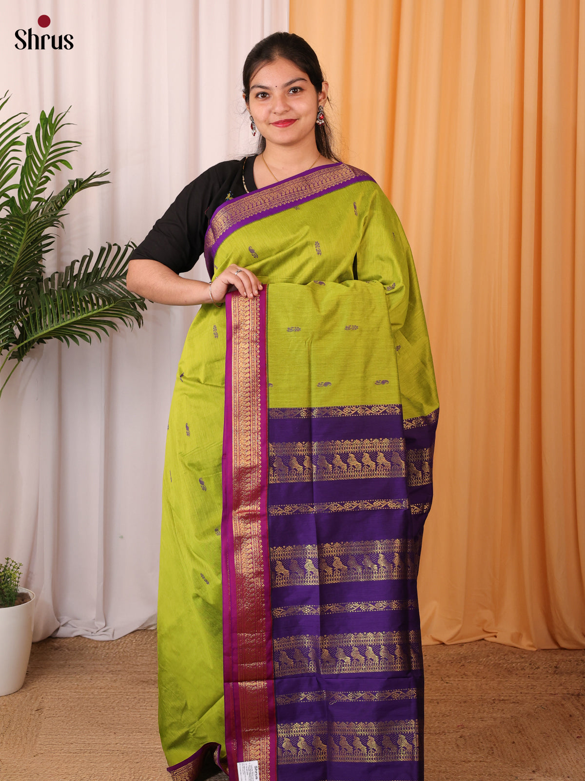 Lite Green & Violet - Kalyani Cotton Saree - Shop on Shrus.com