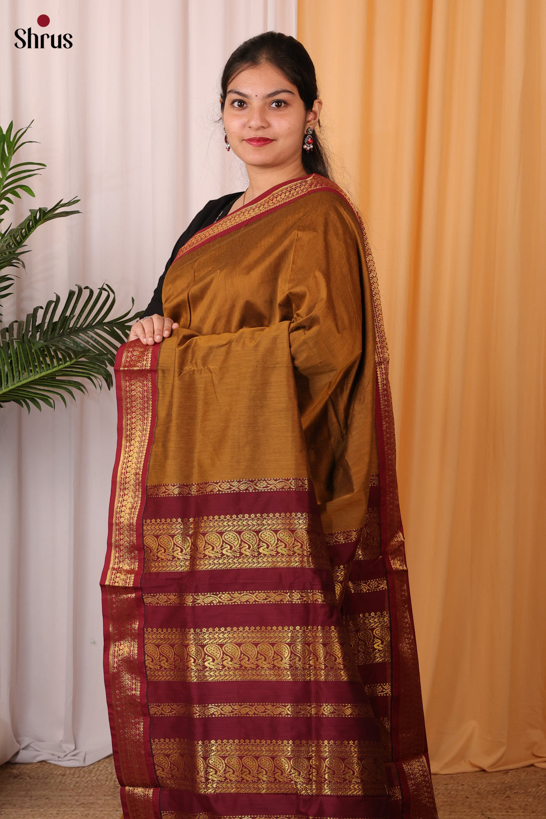 Lite Brown & Maroon - Kalyani Cotton Saree - Shop on Shrus.com