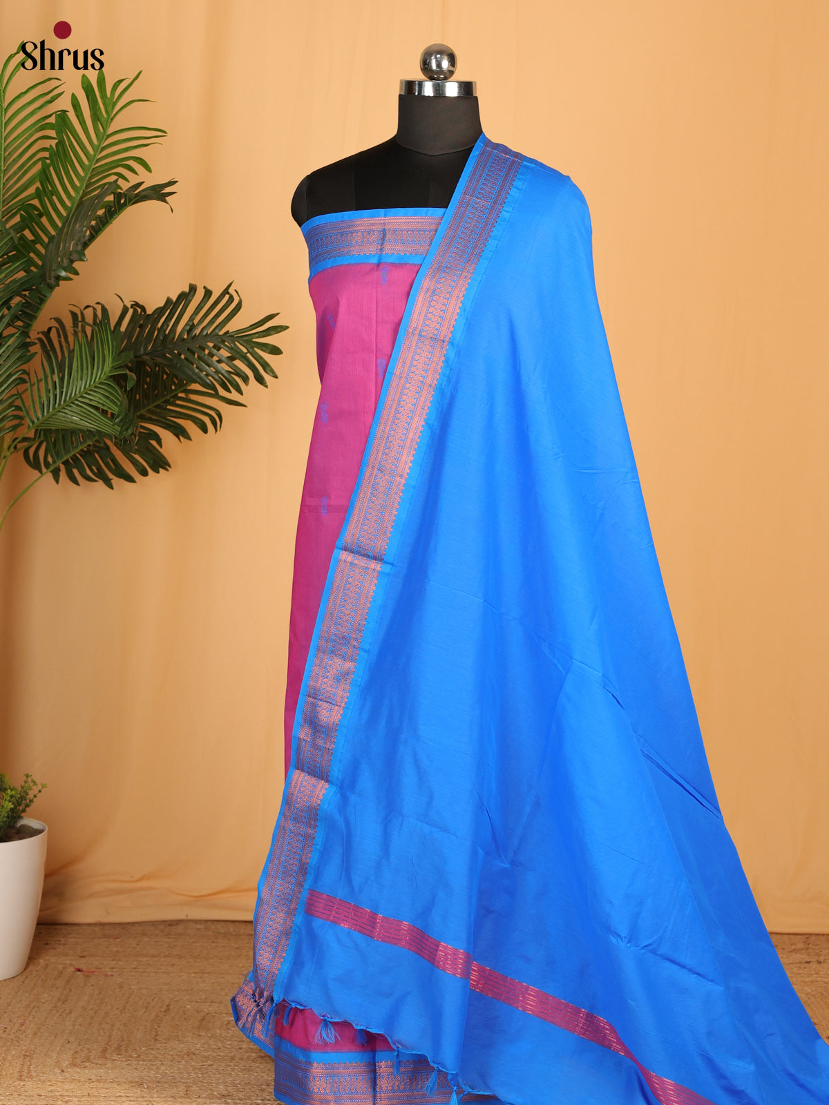 Pink & Blue - Kalyani Cotton unstitched Topm& Dupatta - CLS17051 - Shop on Shrus.com