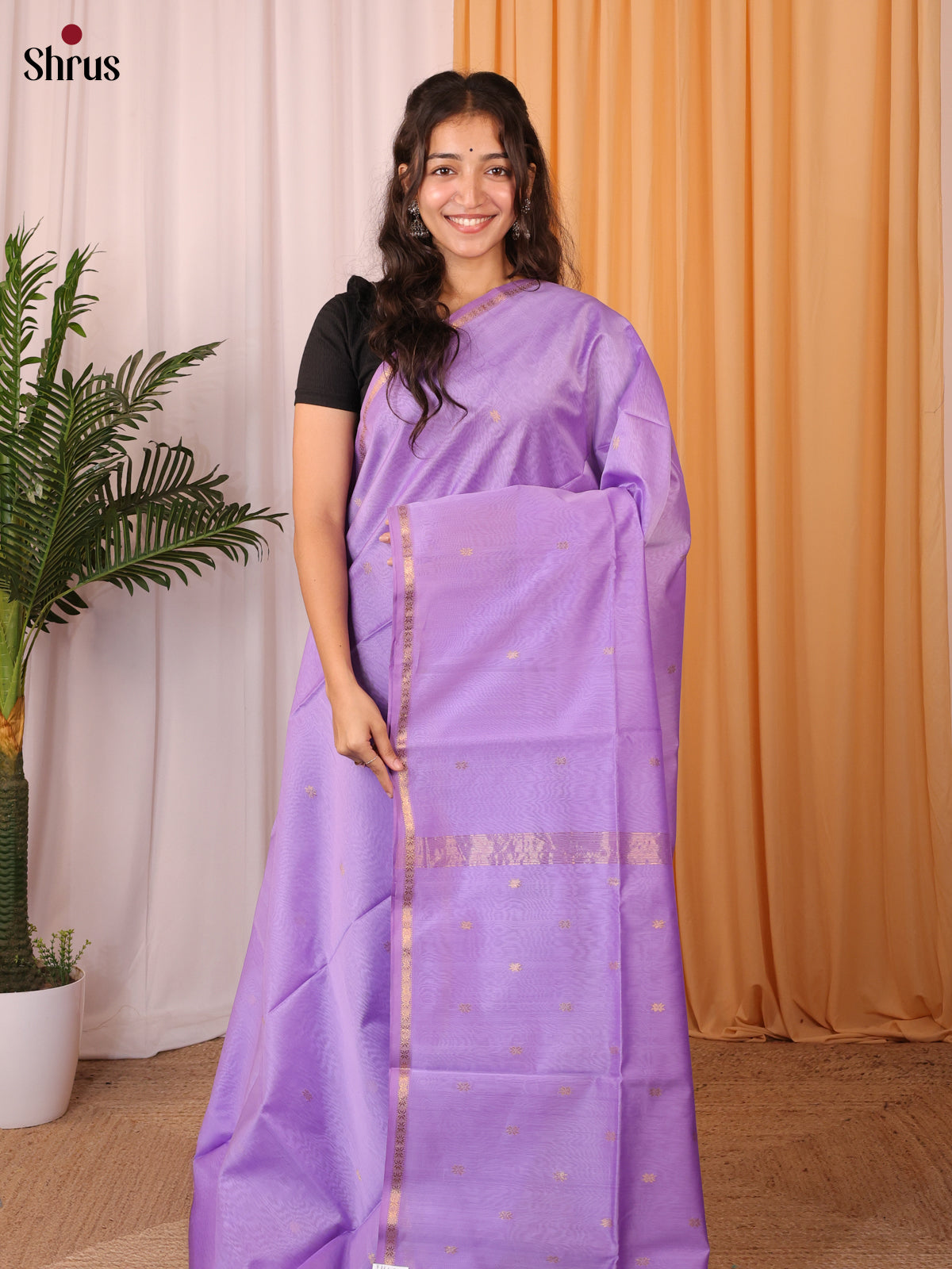 Lavender(Single Tone) - Maheshwari silkcotton Saree - Shop on Shrus.com