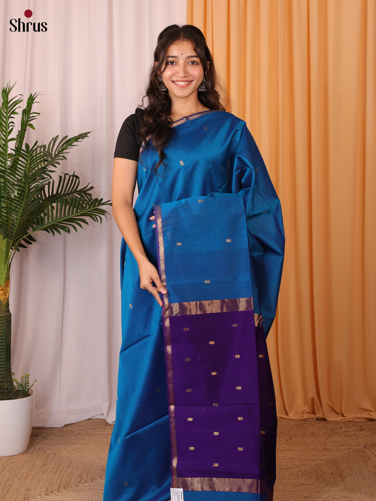 Blue & Violet - Maheshwari silkcotton Saree - Shop on Shrus.com