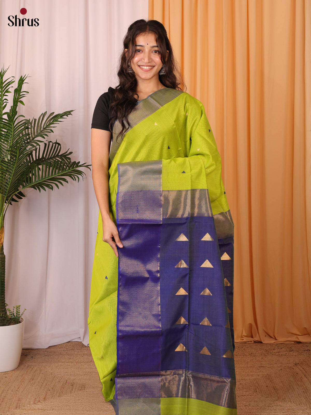 Green & Blue- Maheshwari silkcotton Saree - Shop on Shrus.com