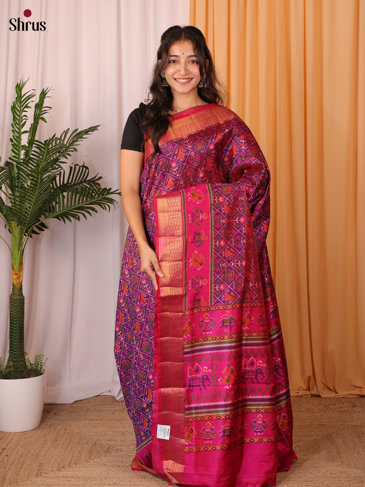 Purple & Pink - Semi Patola Saree - Shop on Shrus.com