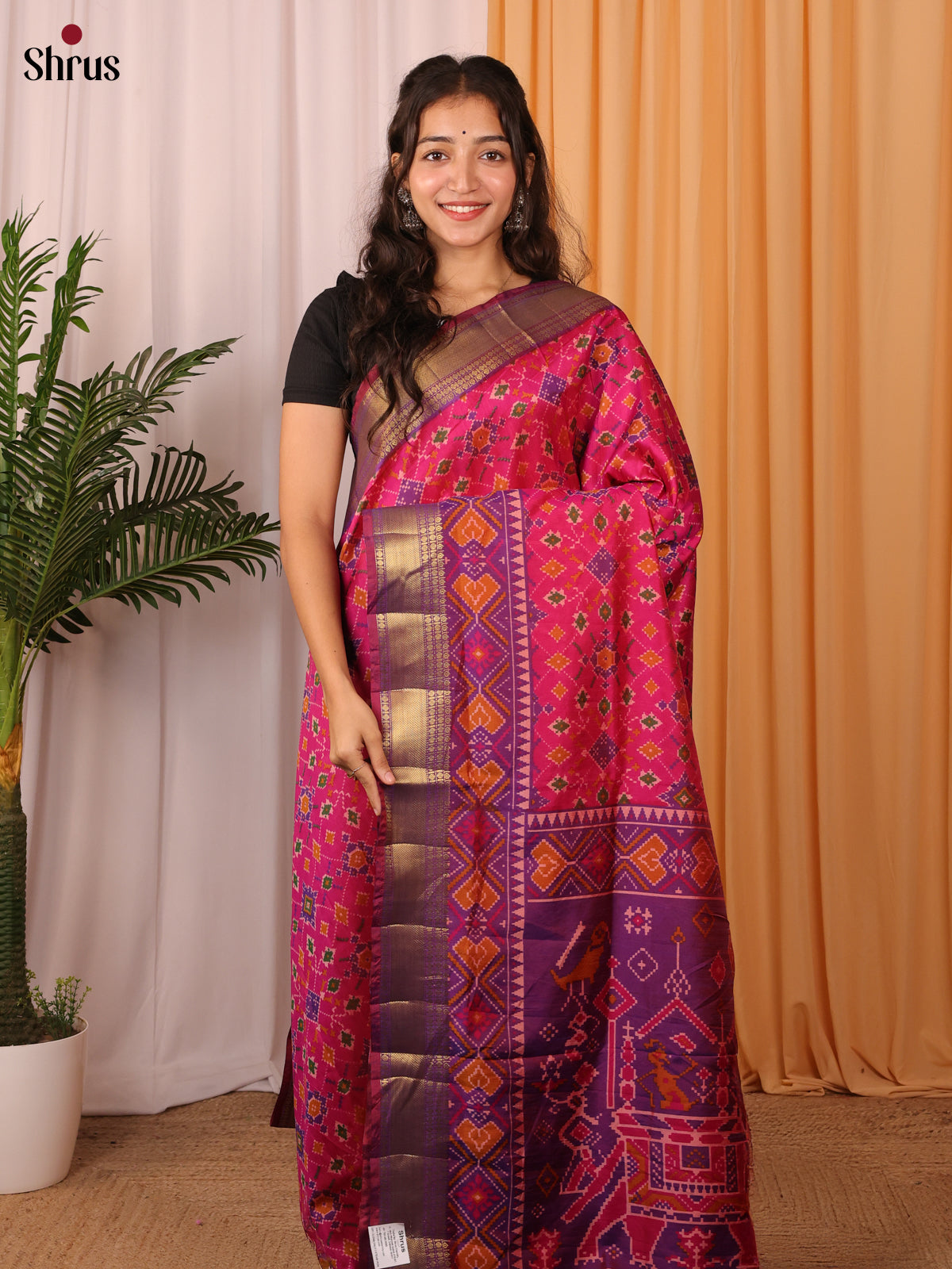 Pink & Purple - Semi Patola Saree - Shop on Shrus.com
