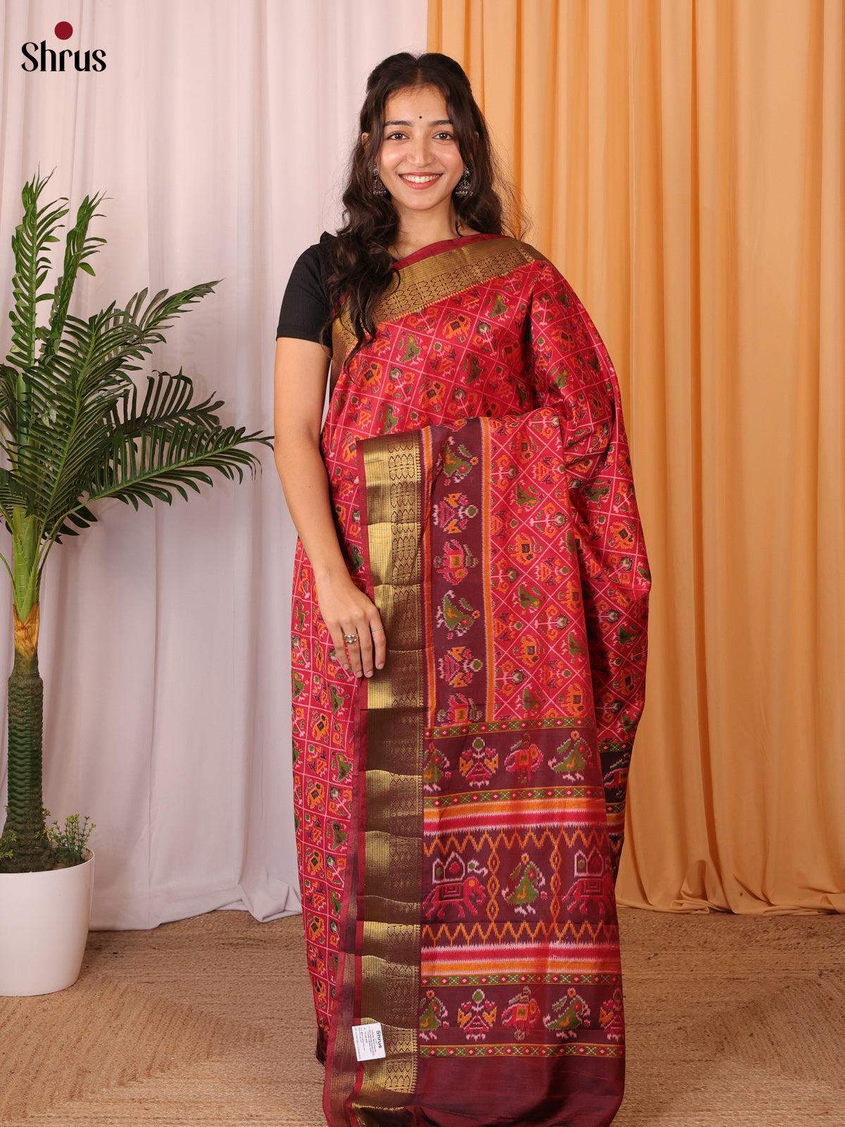 Red & Brown - Semi Patola Saree - Shop on Shrus.com