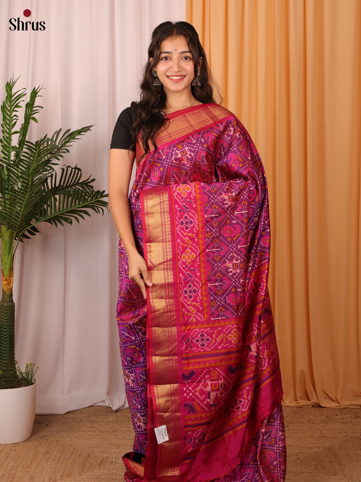 Purple & Pink- Semi Patola Saree - Shop on Shrus.com