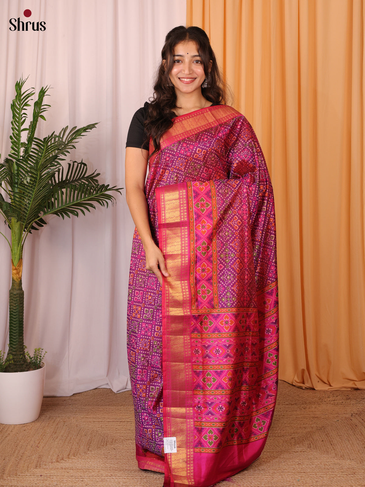 Purple & Pink - Semi Patola Saree - Shop on Shrus.com
