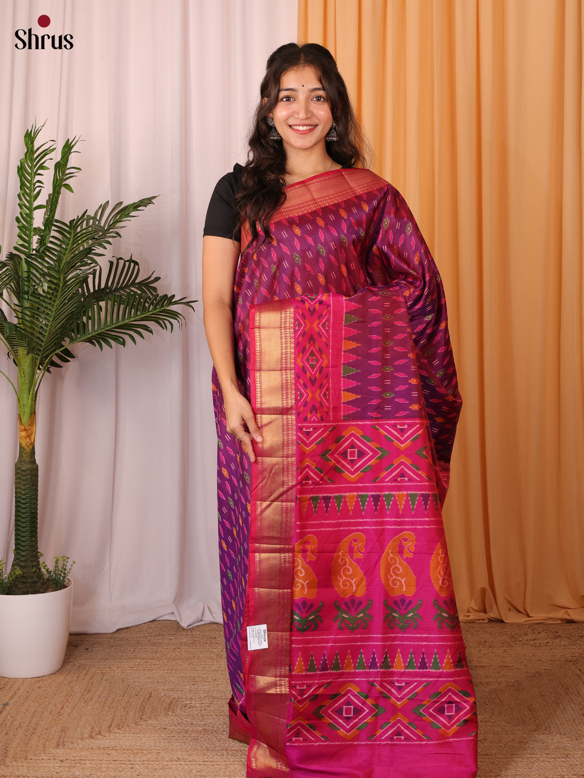 Purple & Pink - Semi Patola Saree - Shop on Shrus.com