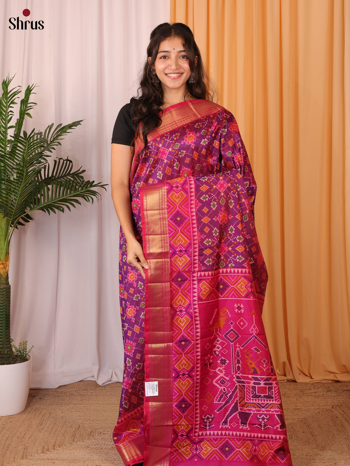 Purple & Pink - Semi Patola Saree - Shop on Shrus.com