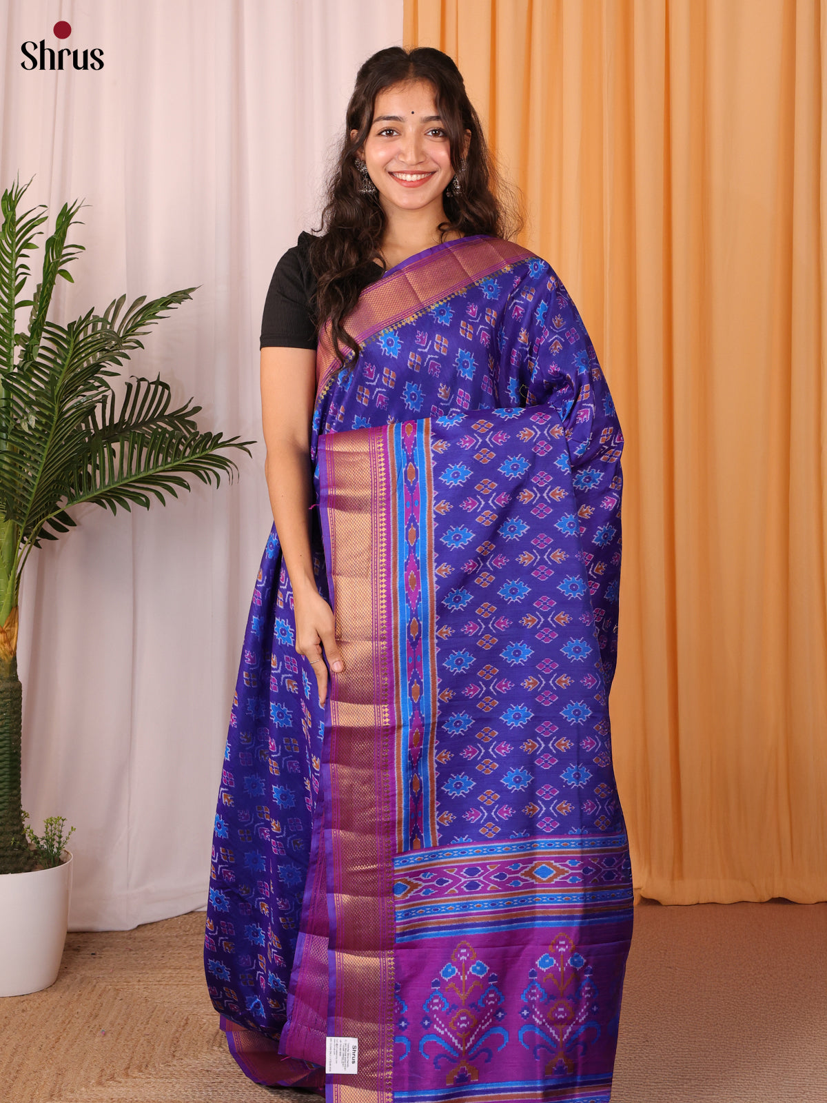 Blue & Purple - Semi Patola Saree - Shop on Shrus.com
