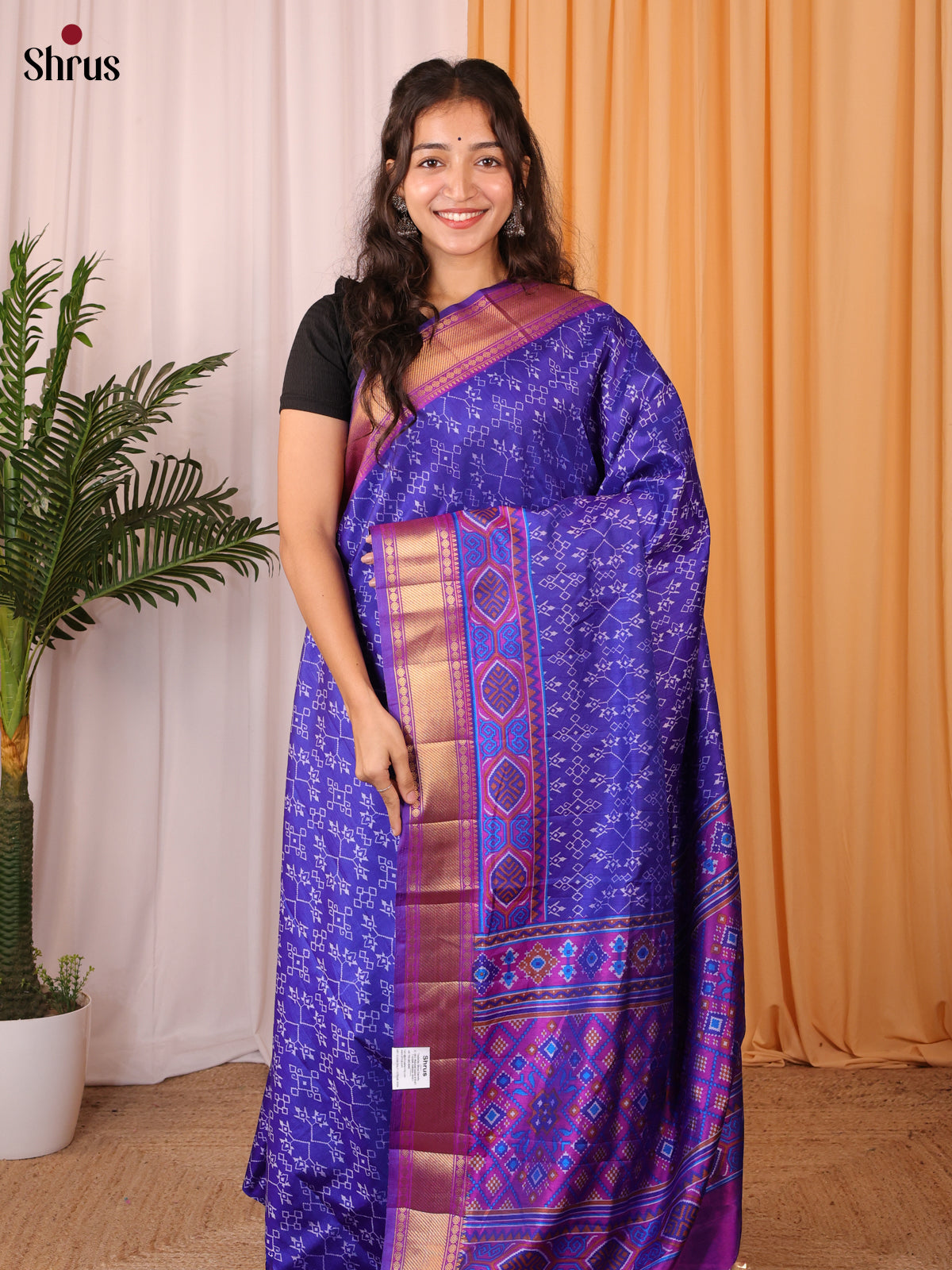Blue & Purple - Semi Patola Saree - Shop on Shrus.com