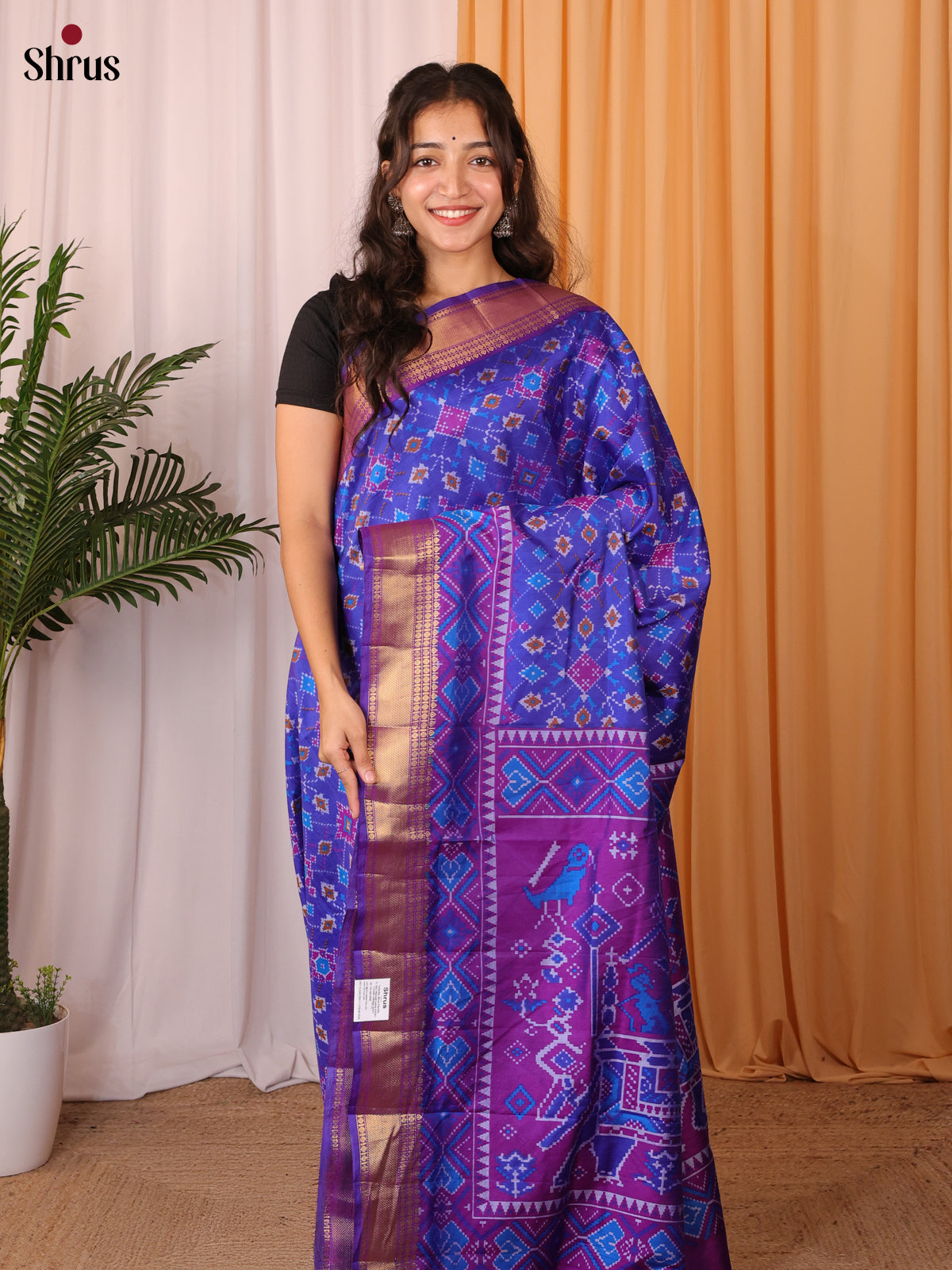 Blue & Purple - Semi Patola Saree - Shop on Shrus.com