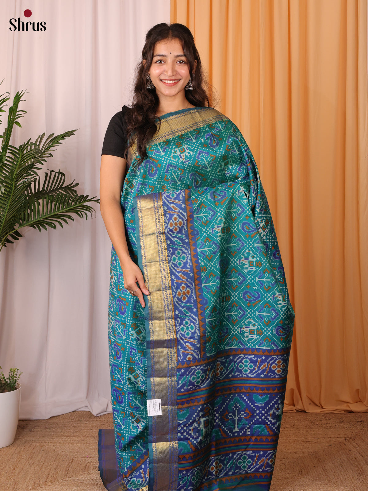 Teal & Blue - Semi Patola Saree - Shop on Shrus.com