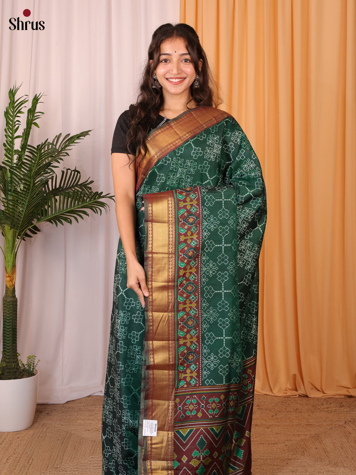 Green & Brown - Semi Patola Saree - Shop on Shrus.com