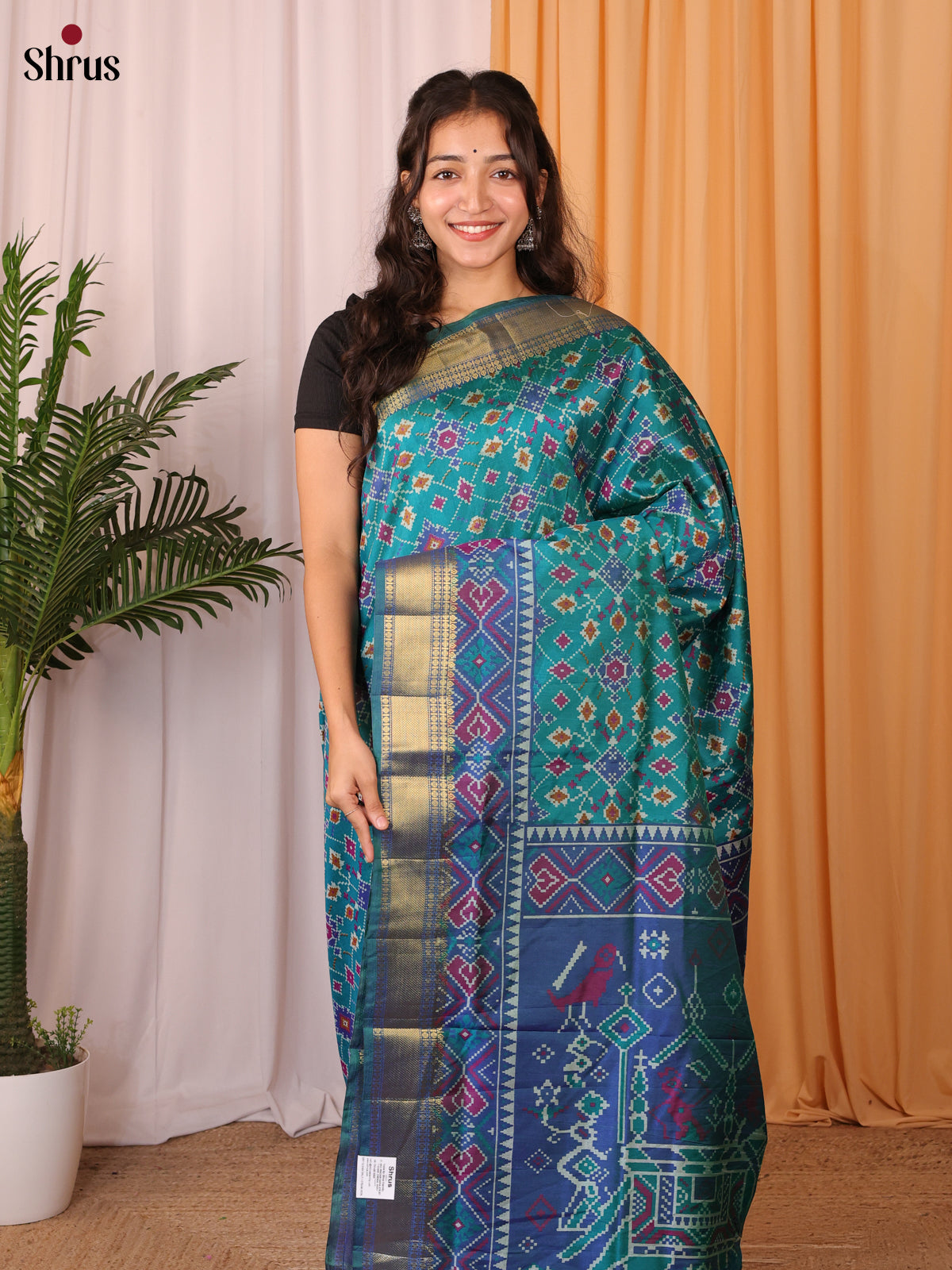Teal & Blue - Semi Patola Saree - Shop on Shrus.com