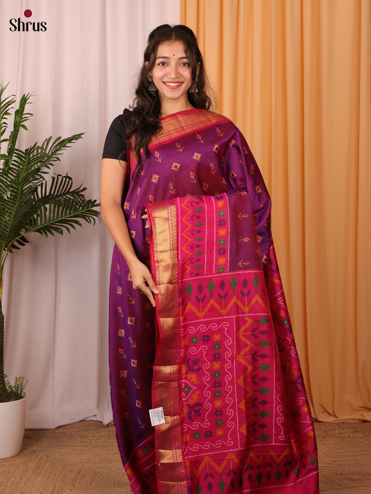 Purple & Pink - Semi Patola Saree - Shop on Shrus.com