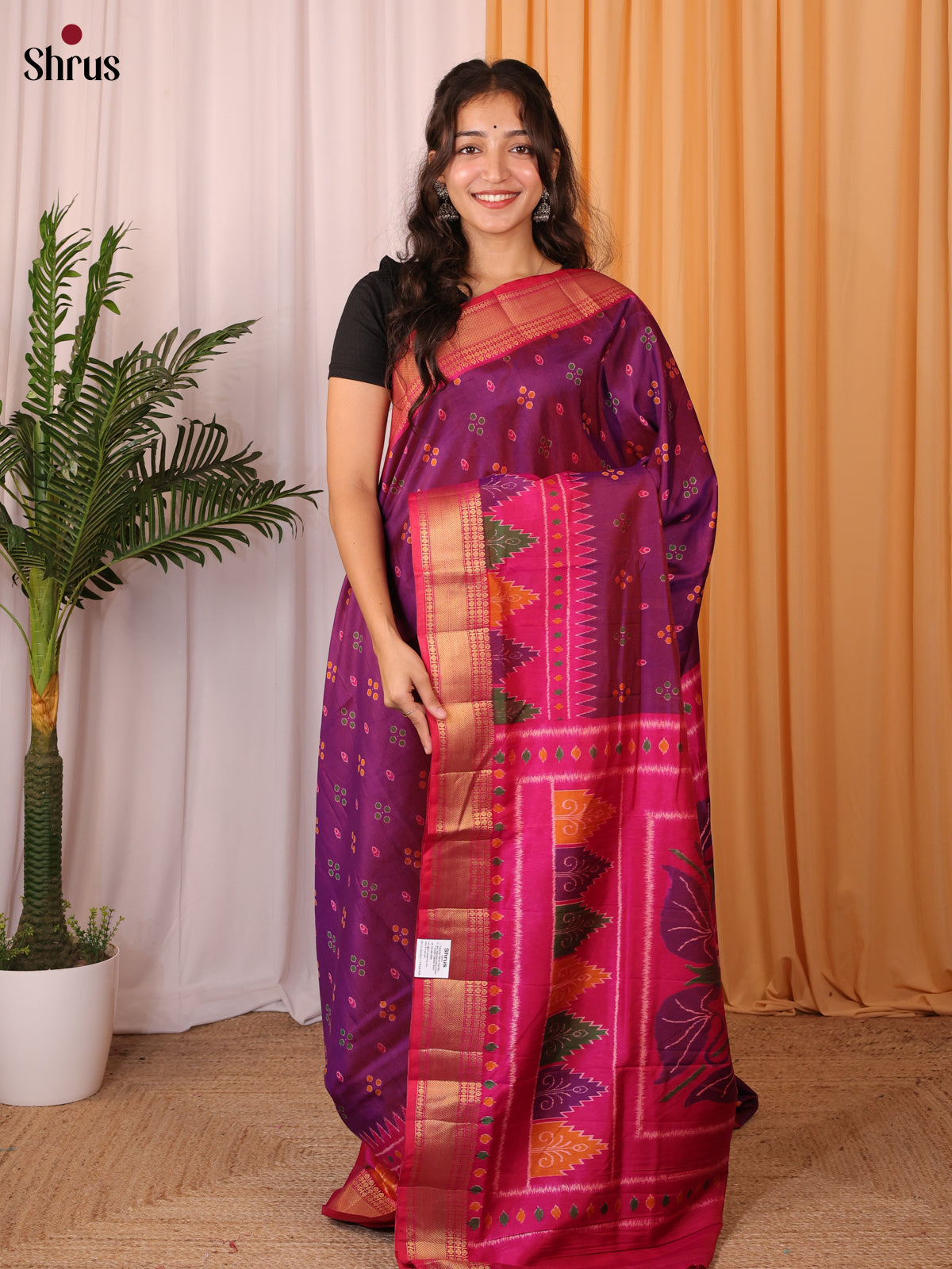 Purple & Pink - Semi Patola Saree - Shop on Shrus.com