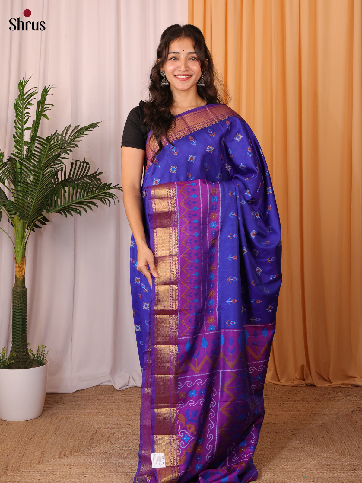 Blue & Purple - Semi Patola Saree - Shop on Shrus.com