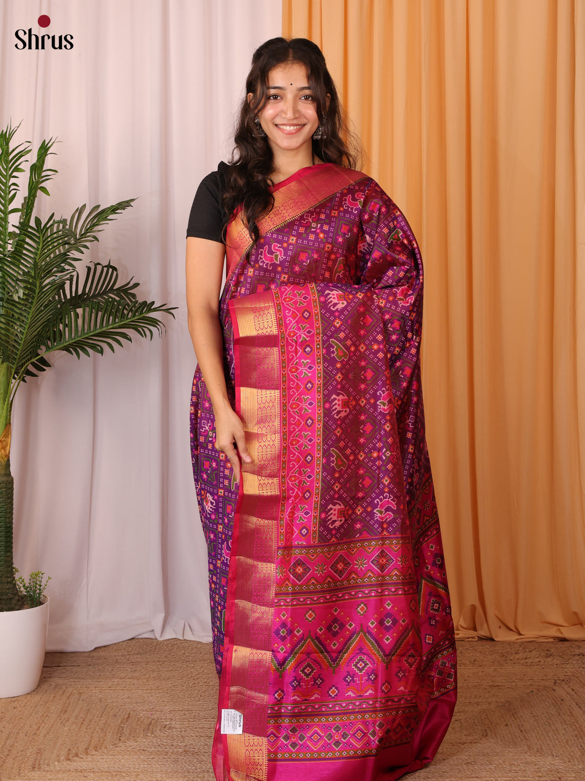 Purple & Pink- Semi Patola Saree - Shop on Shrus.com