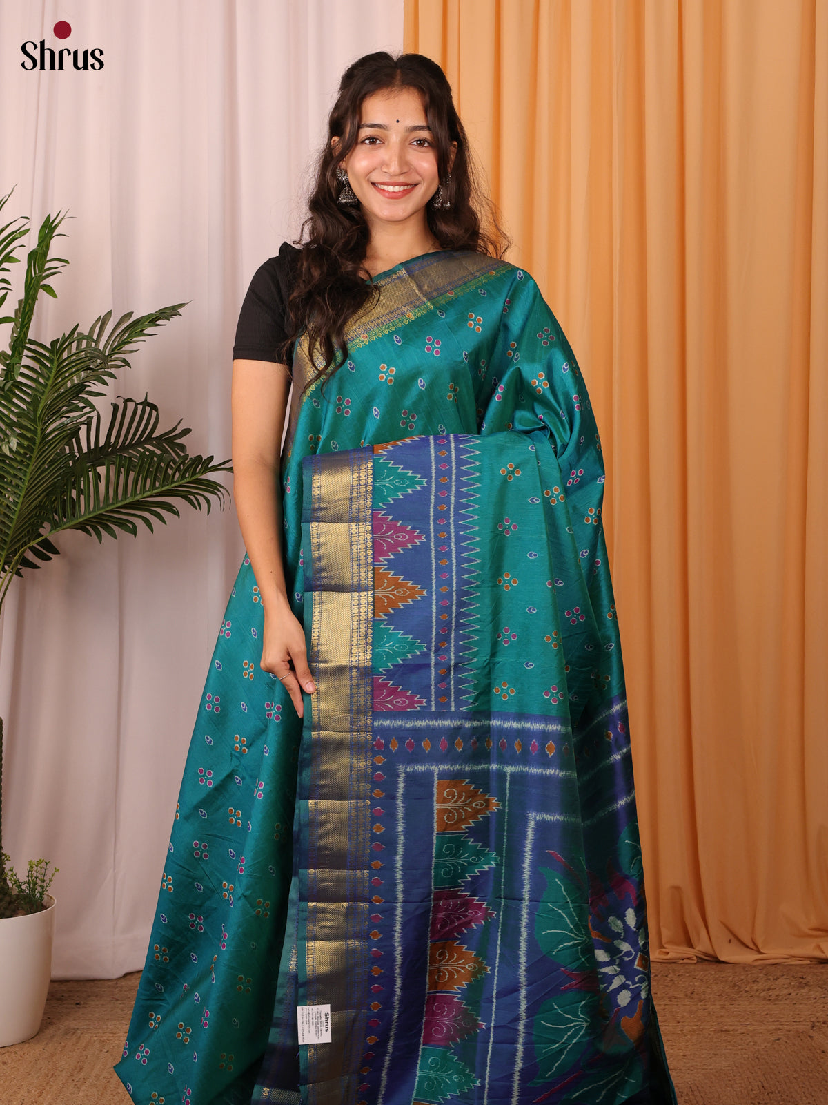 Teal & Blue- Semi Patola Saree - Shop on Shrus.com