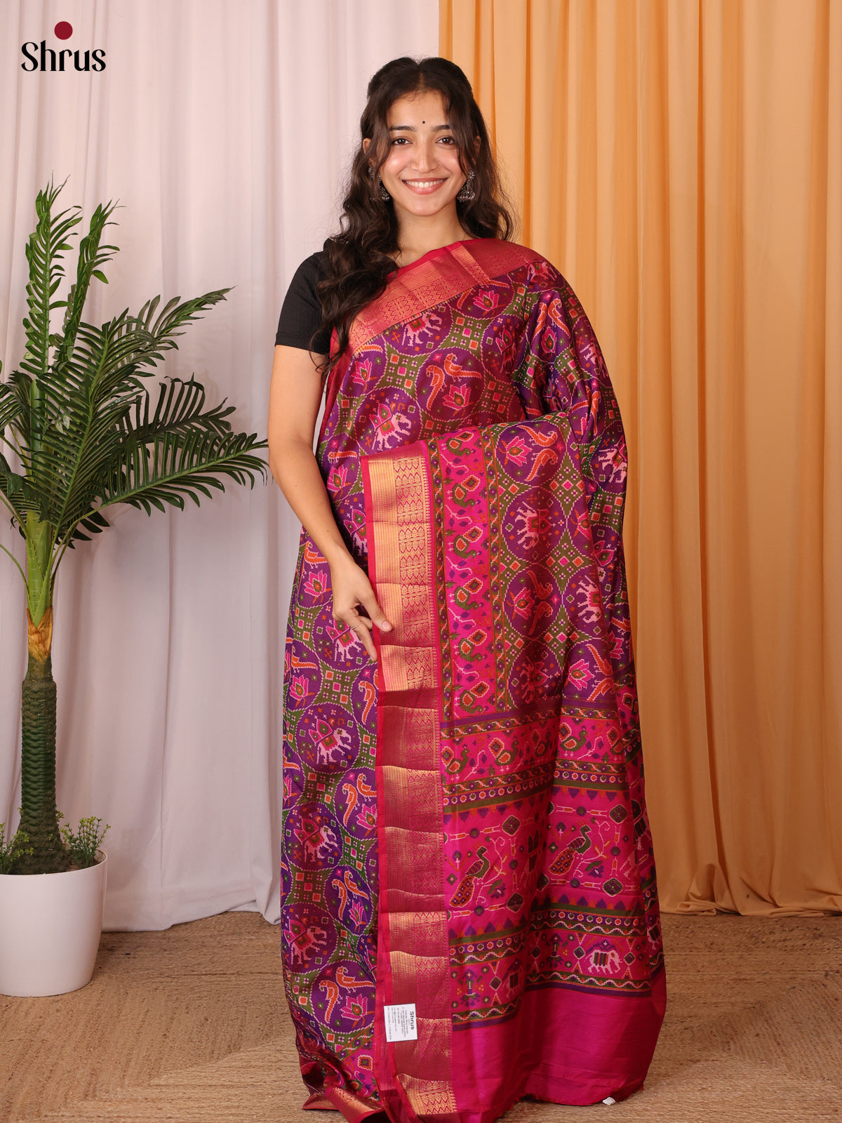 Purple & Pink - Semi Patola Saree - Shop on Shrus.com