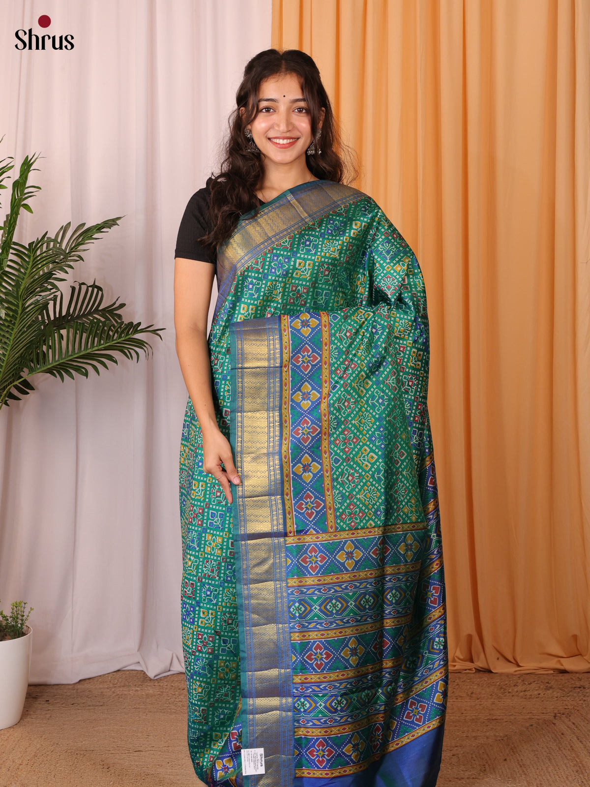 Green & Blue - Semi Patola Saree - Shop on Shrus.com