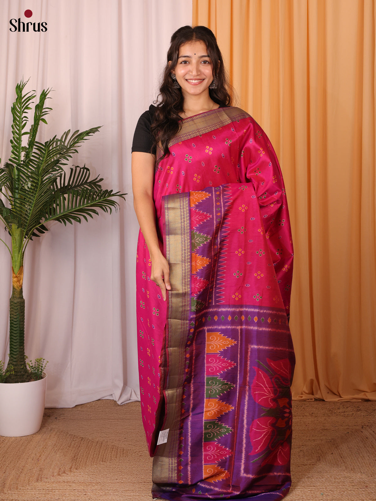Pink & Purple - Semi Patola Saree - Shop on Shrus.com