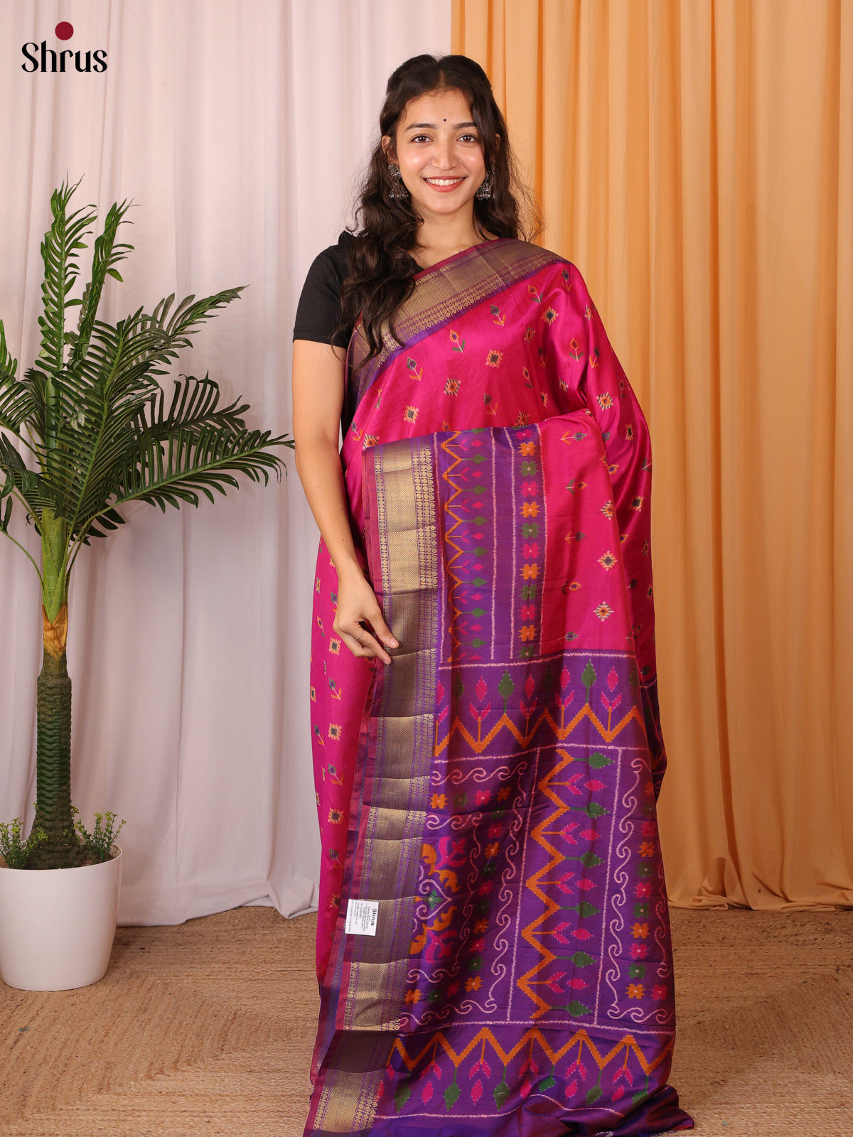 Pink & Purple - Semi Patola Saree - Shop on Shrus.com
