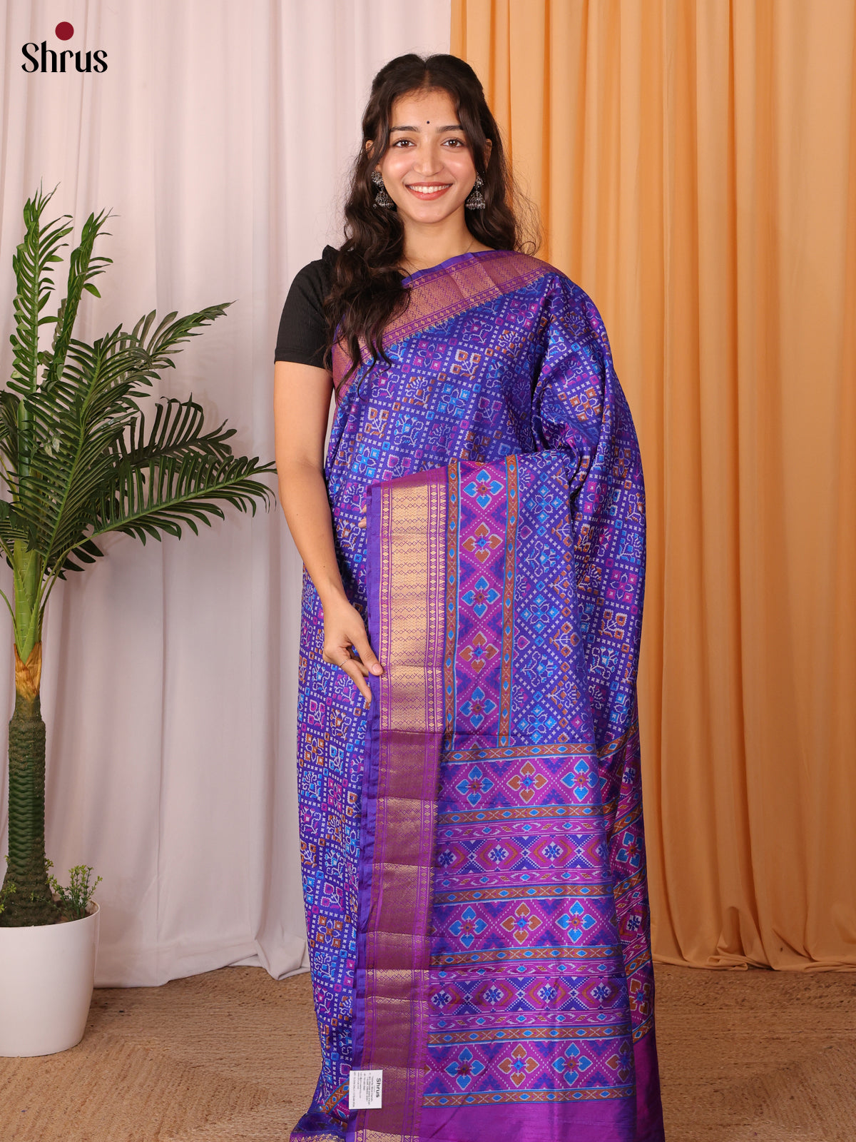 Blue & Purple - Semi Patola Saree - Shop on Shrus.com