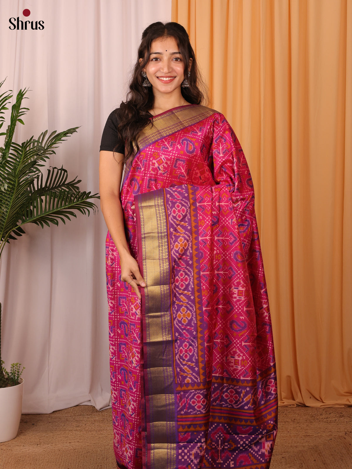 Pink & Purple - Semi Patola Saree - Shop on Shrus.com