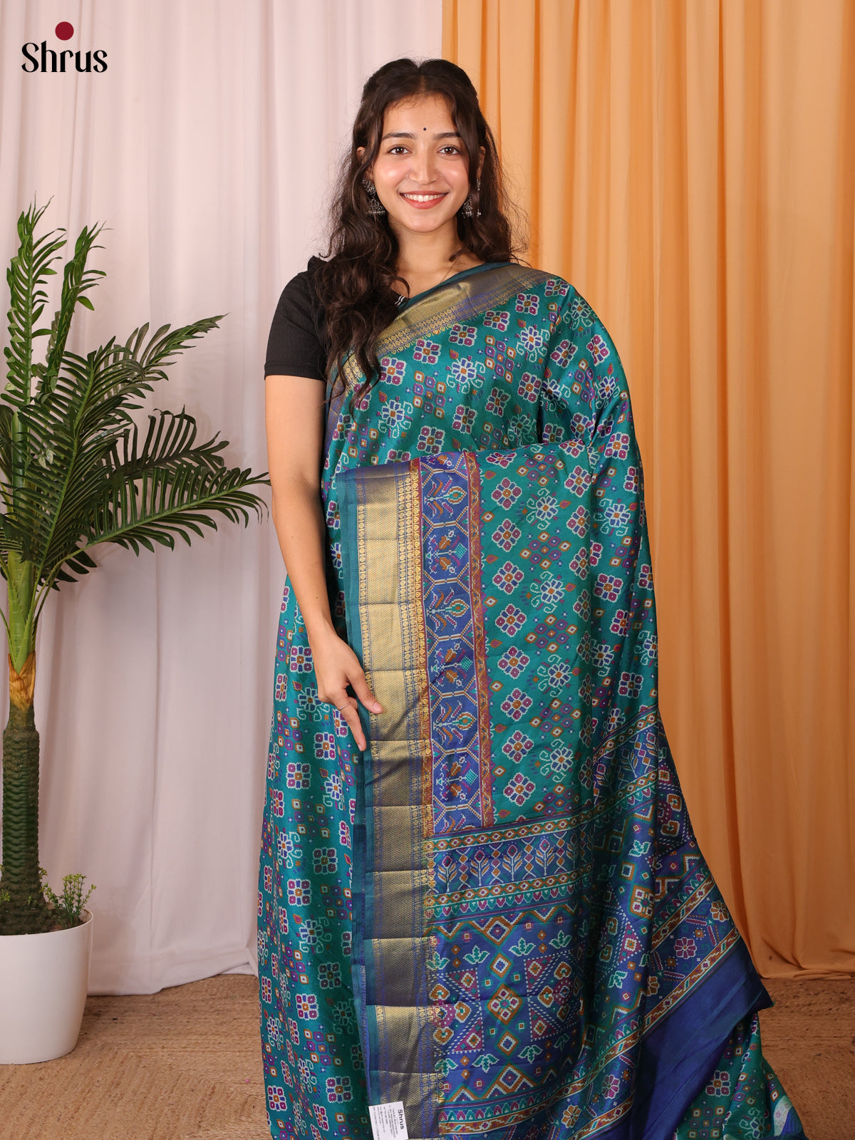 Teal & Purple - Semi Patola Saree - Shop on Shrus.com