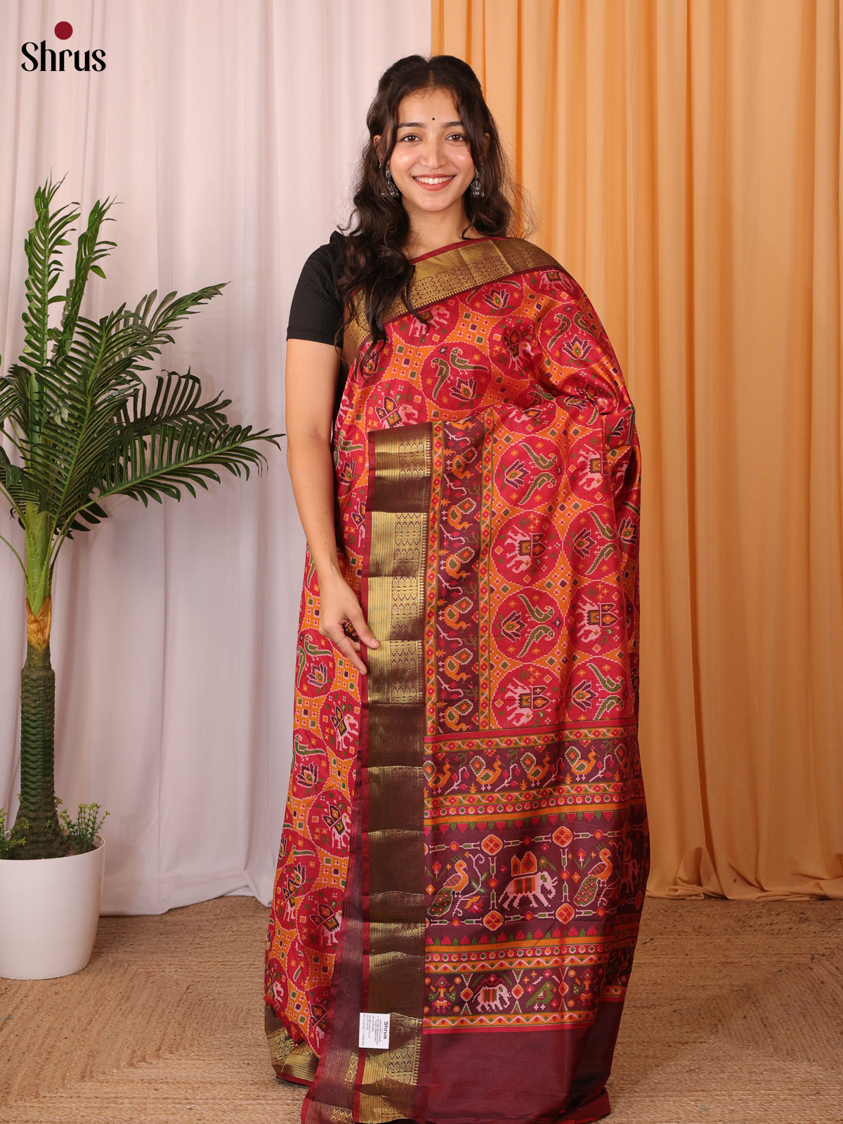 Red & Brown - Semi Patola Saree - Shop on Shrus.com