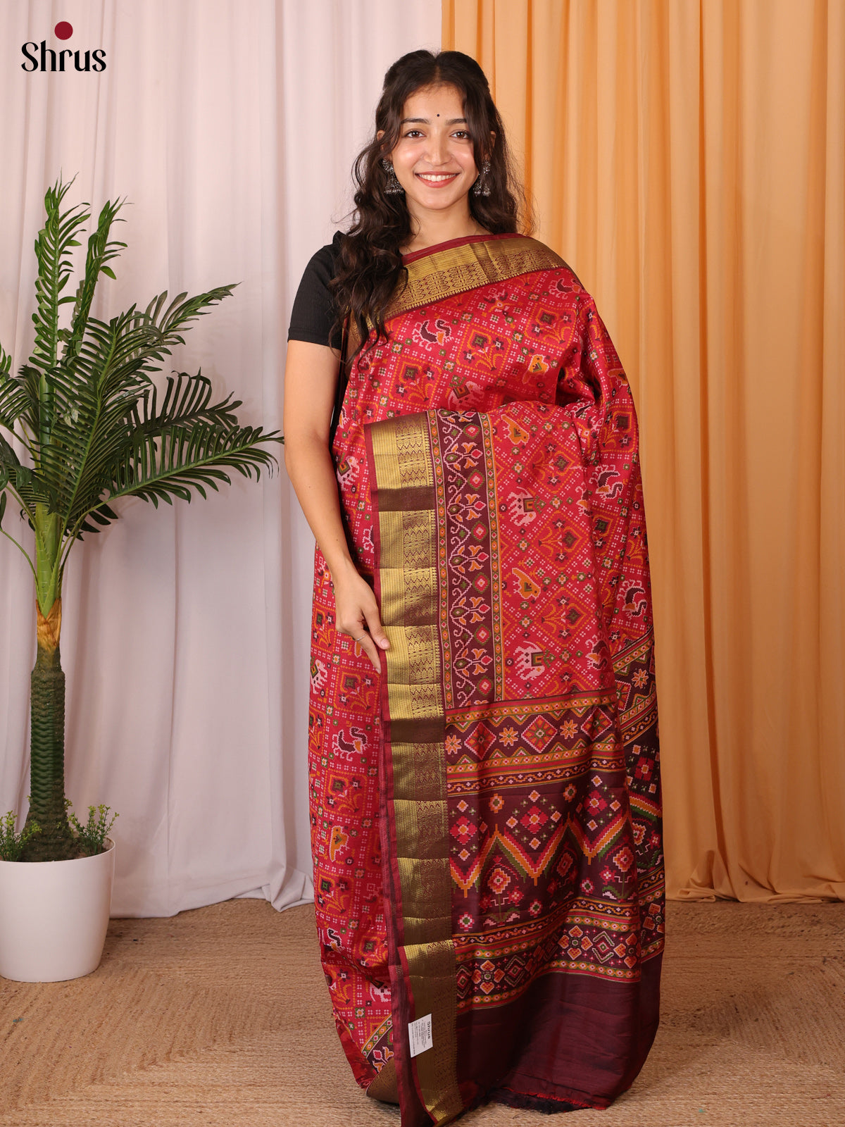 Red & Brown - Semi Patola Saree - Shop on Shrus.com