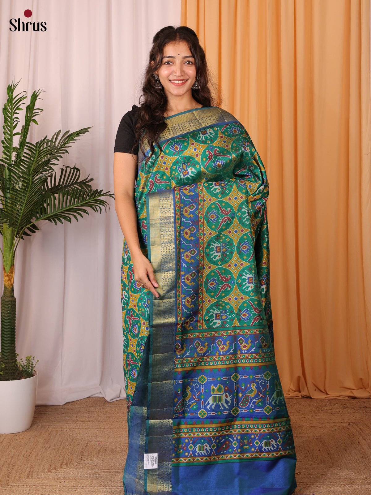 Green & Blue - Semi Patola Saree - Shop on Shrus.com