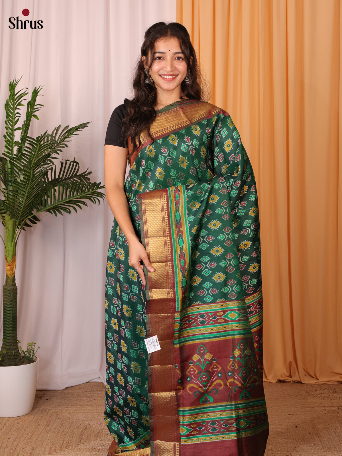 Green & Brown - Semi Patola Saree - Shop on Shrus.com