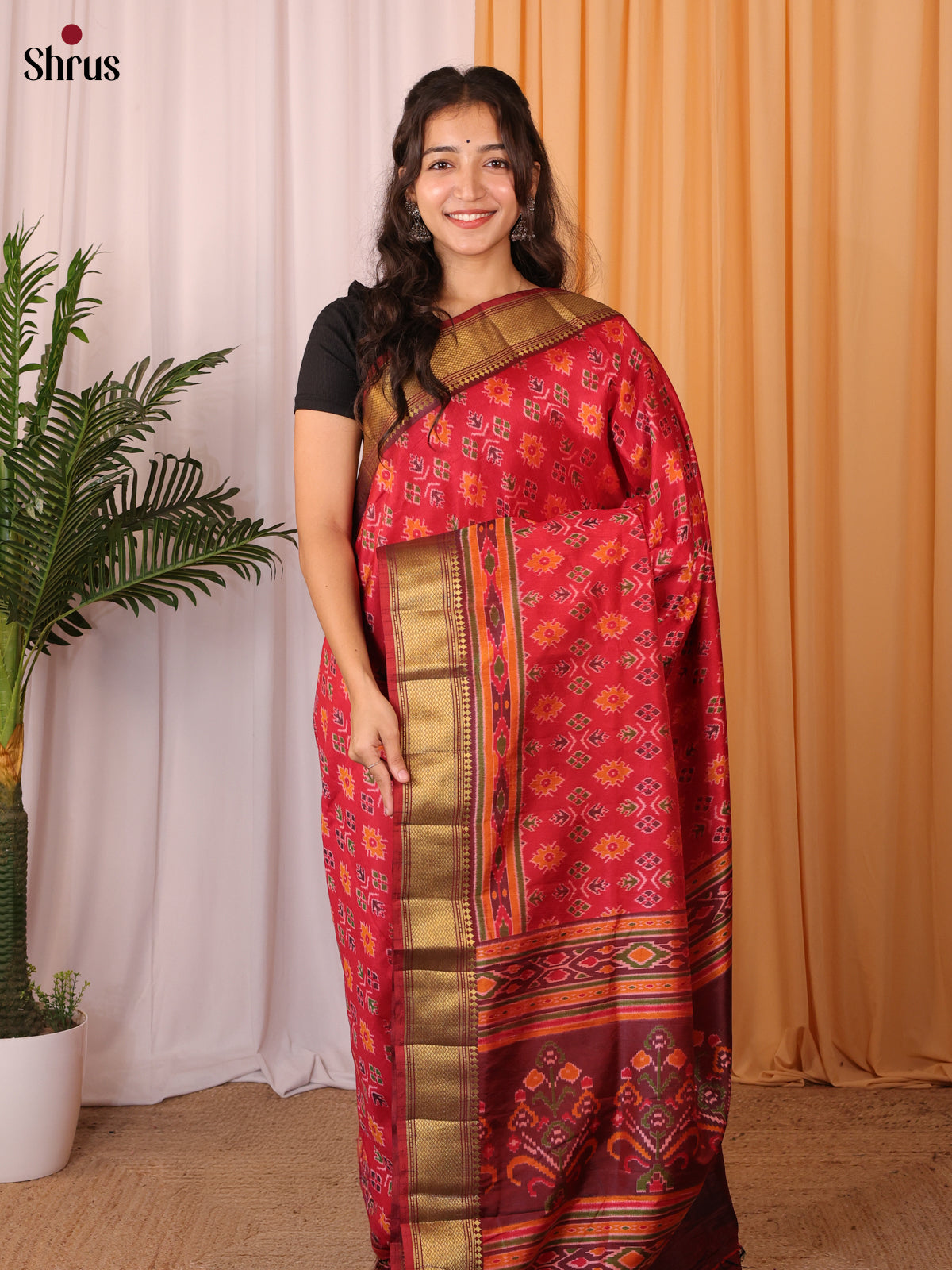 Red & Brown - Semi Patola Saree - Shop on Shrus.com