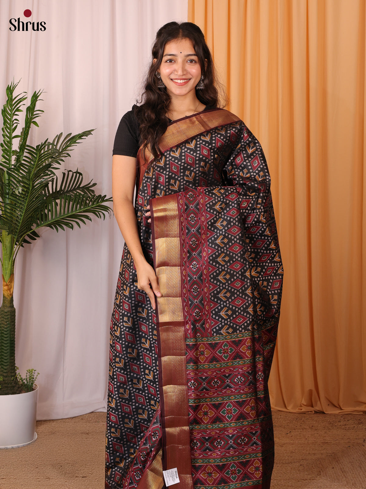 Black & Maroon - Semi Patola Saree - Shop on Shrus.com