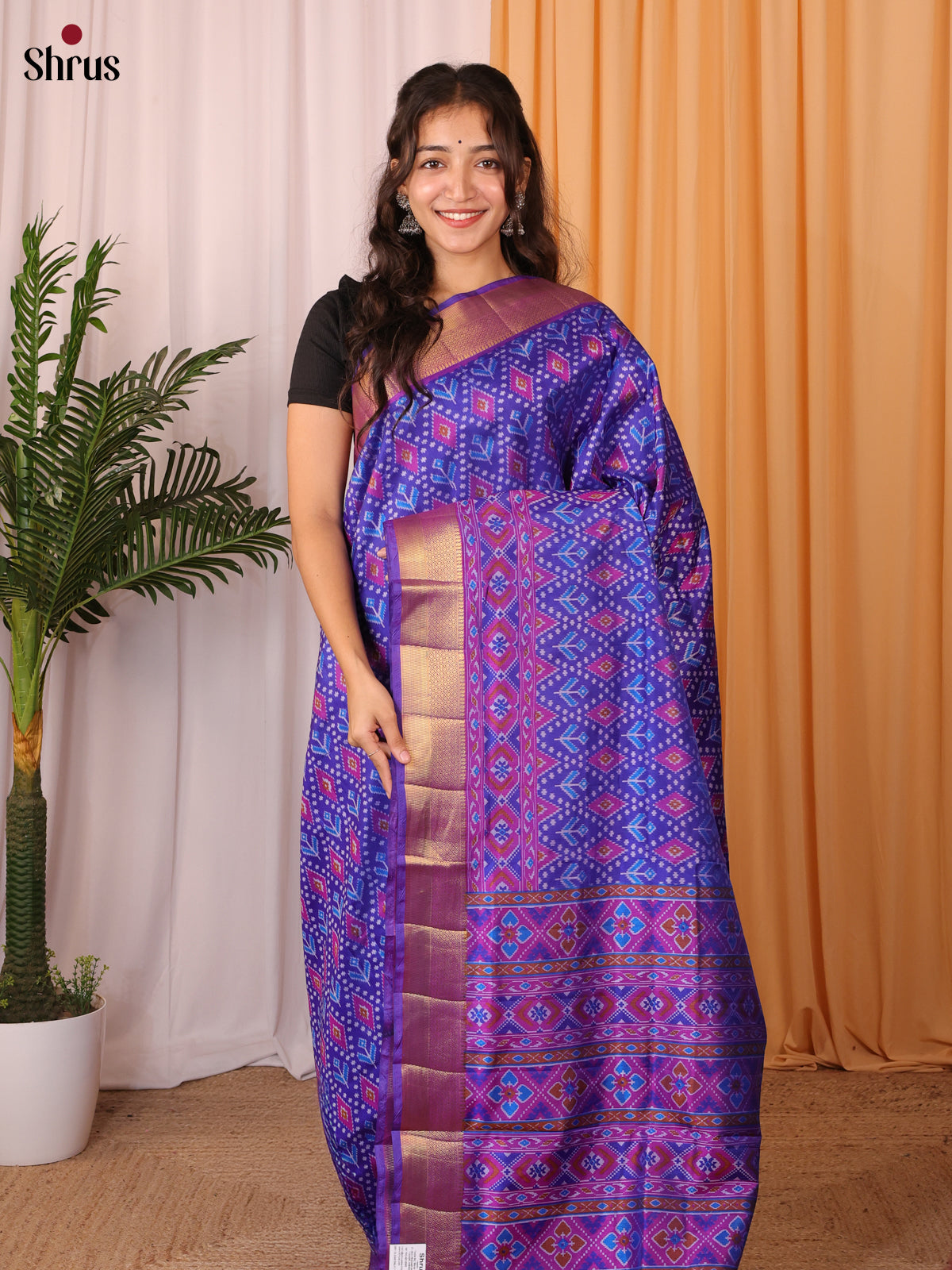Blue & Purple - Semi Patola Saree - Shop on Shrus.com