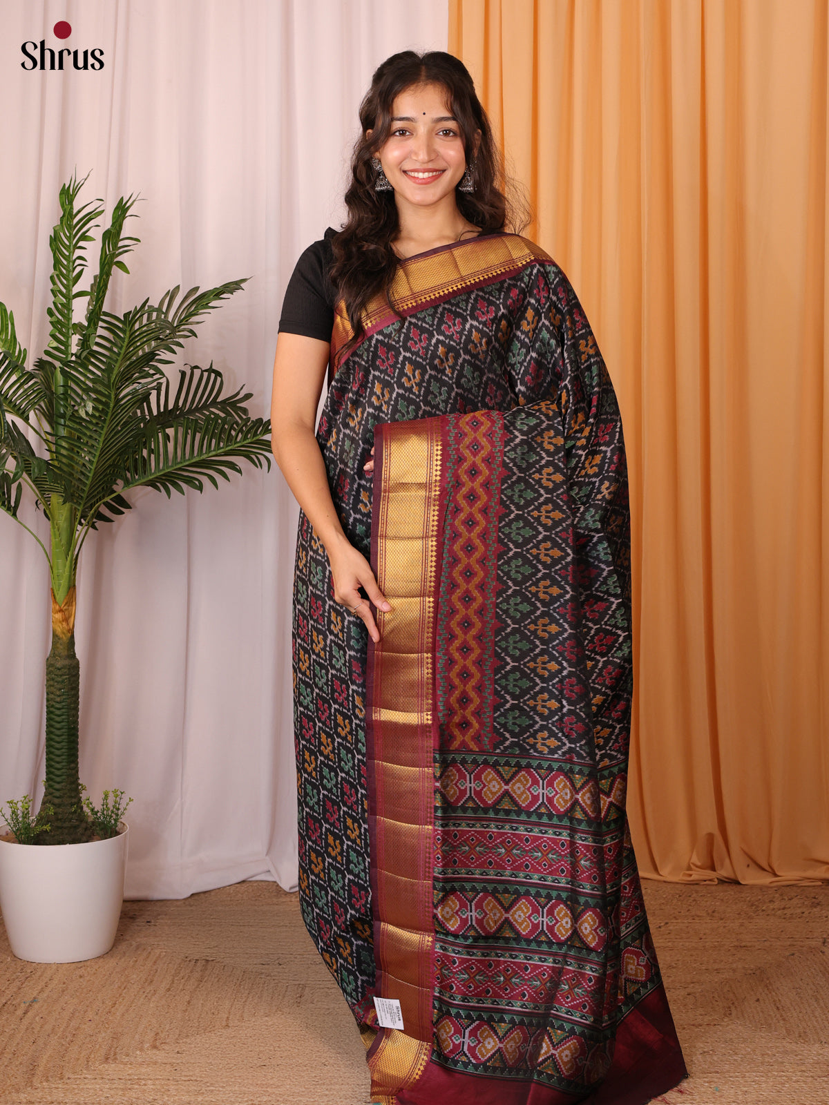 Black & Maroon - Semi Patola Saree - Shop on Shrus.com