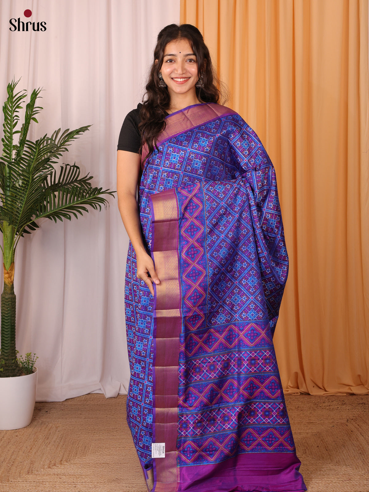 Blue & Purple - Semi Patola Saree - Shop on Shrus.com