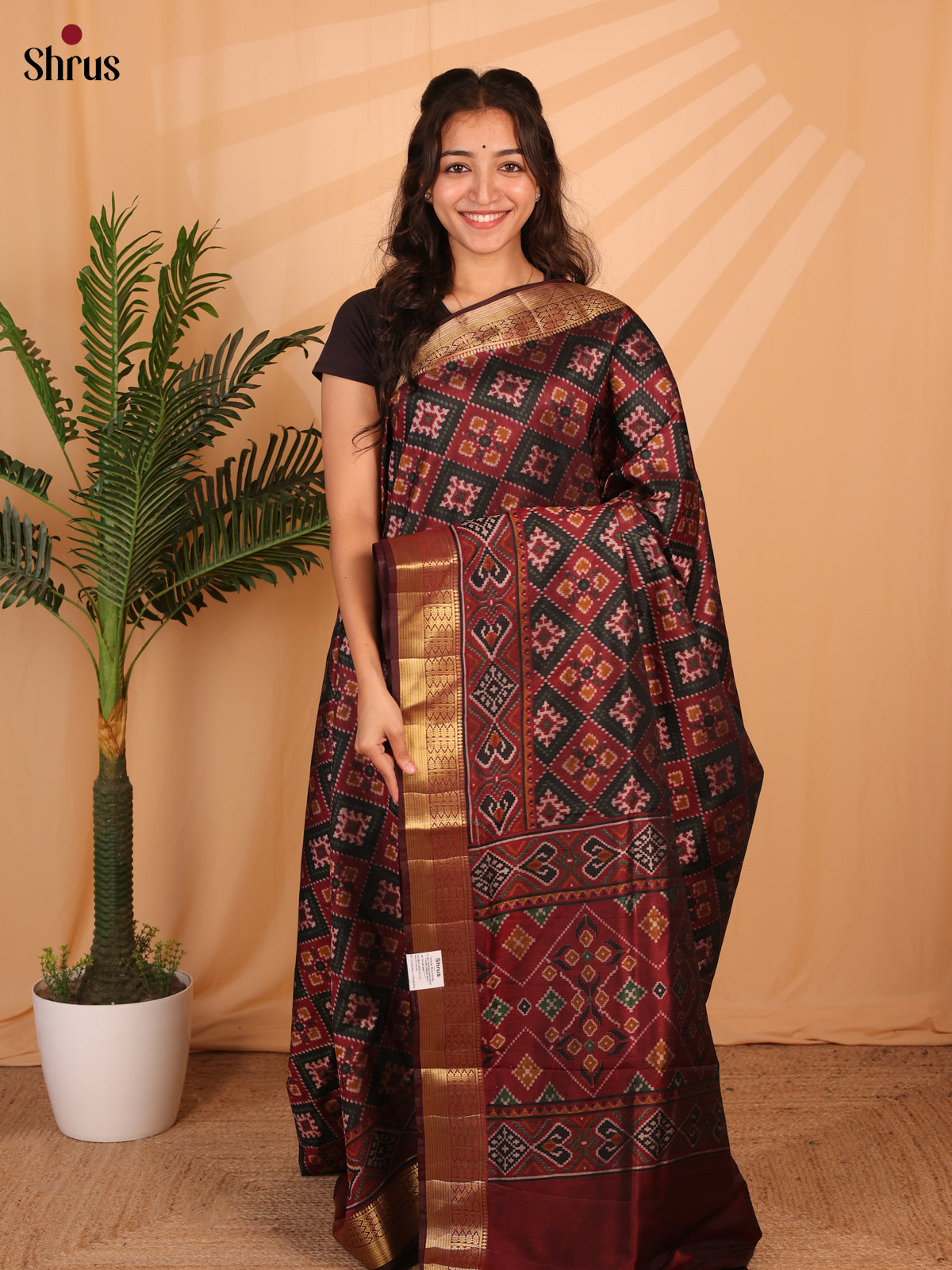 Black & Maroon - Semi Patola Saree - Shop on Shrus.com